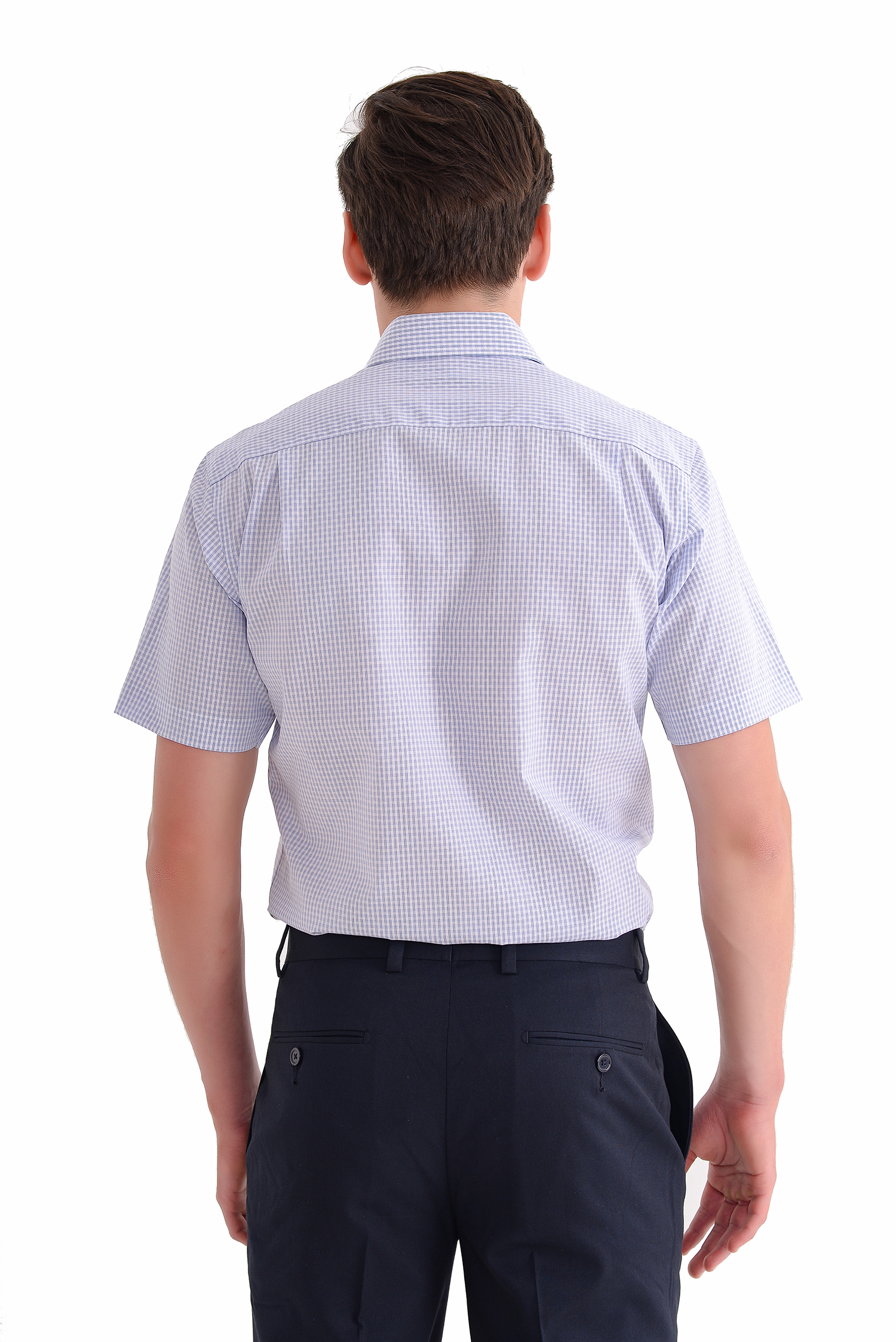 Sơ mi nam ngắn tay Classic fit caro xanh nhạt - HẾT HÀNG