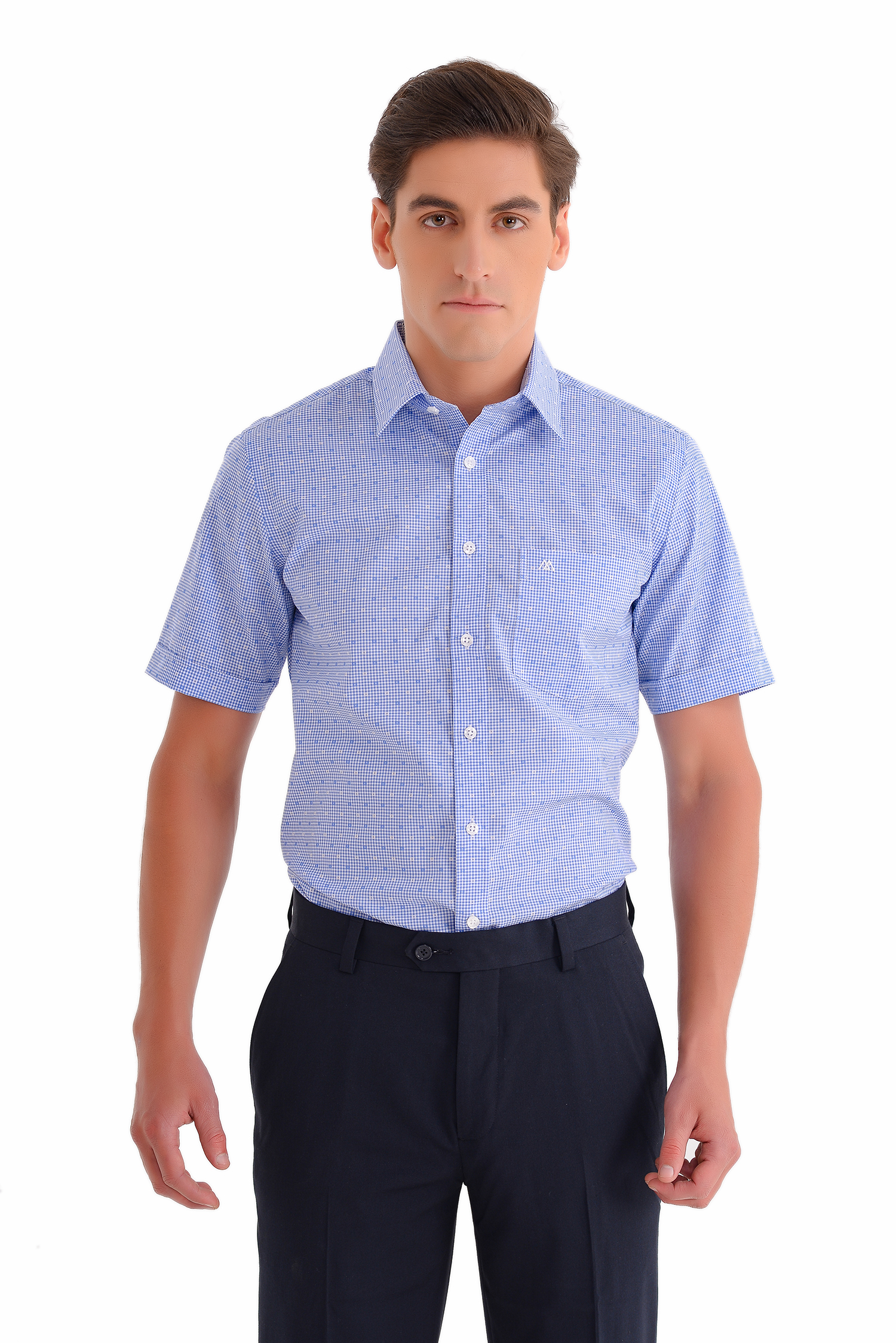 Sơ mi Nam  Slim Fit Ngắn Tay - Caro xanh - HẾT HÀNG