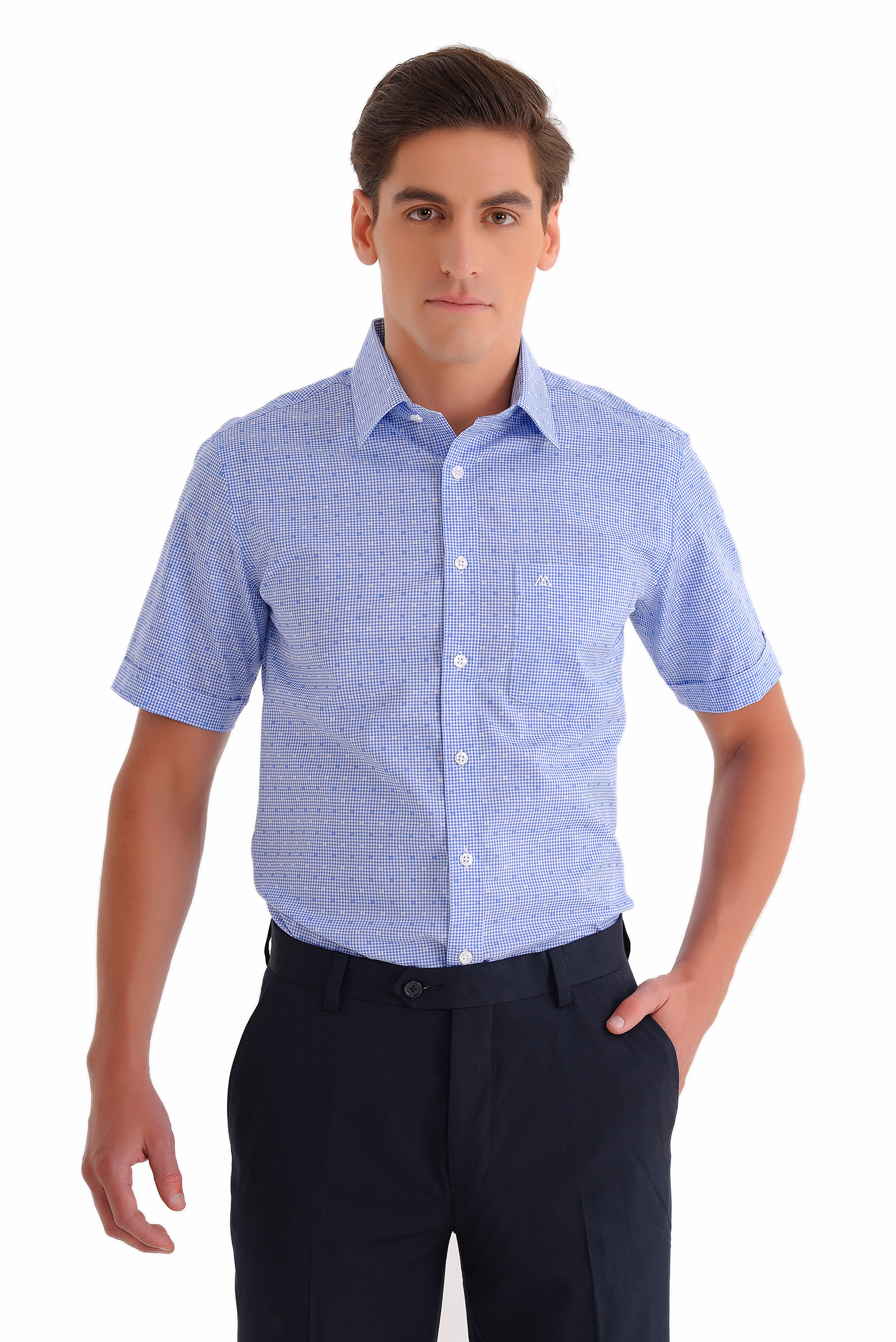 Sơ mi Nam  Slim Fit Ngắn Tay - Caro xanh - HẾT HÀNG