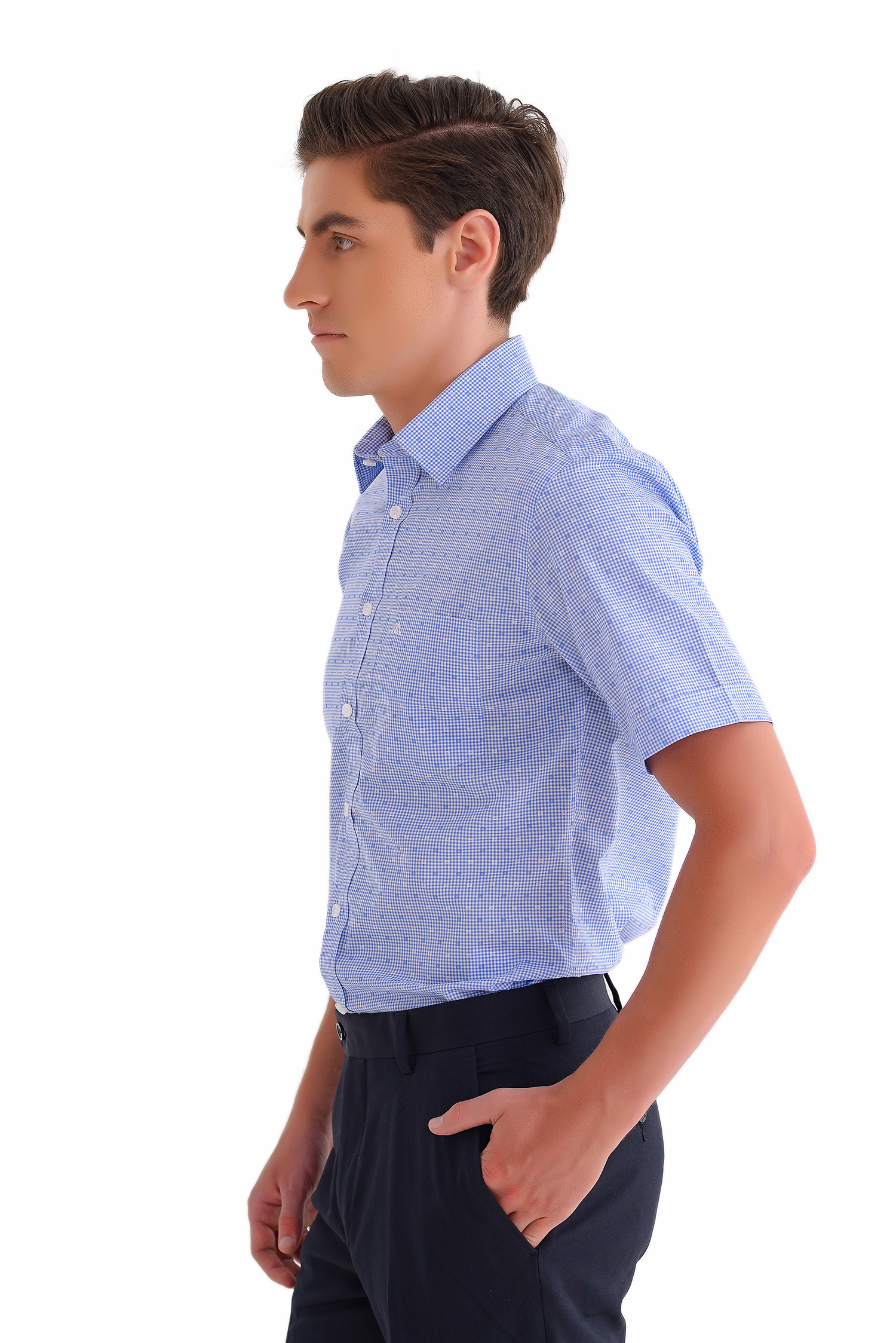 Sơ mi Nam  Slim Fit Ngắn Tay - Caro xanh - HẾT HÀNG