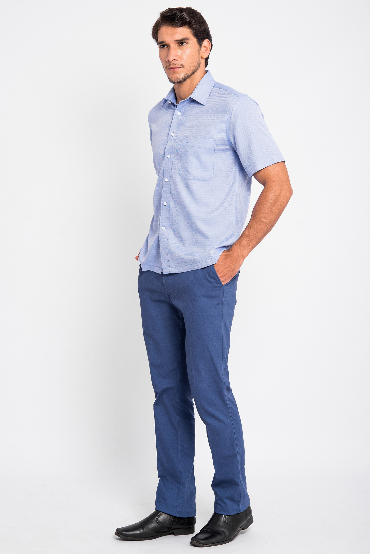 Sơ Mi Xanh Vân Casual Vạt Ngang Ngắn Tay - HẾT HÀNG