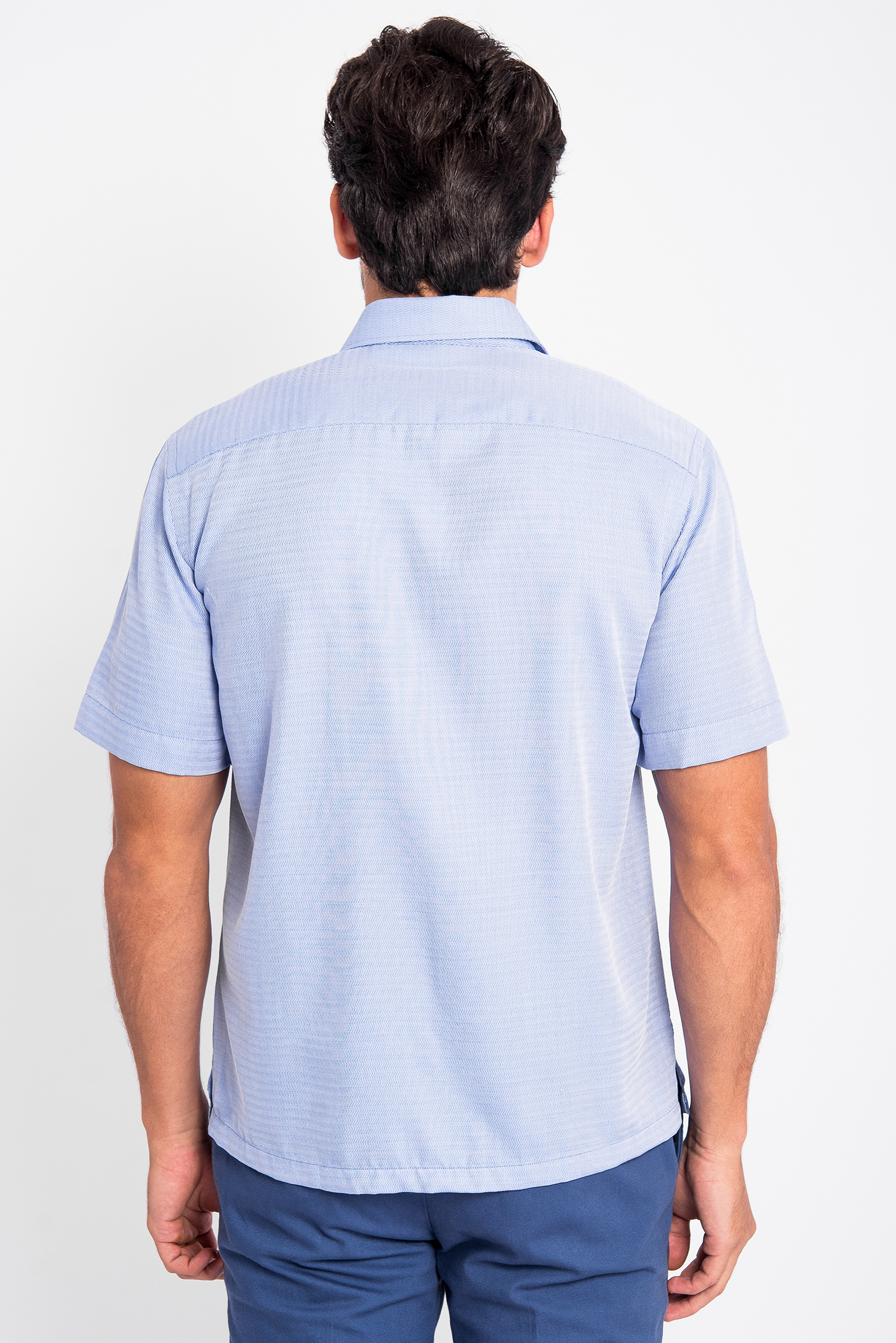 Sơ Mi Xanh Vân Casual Vạt Ngang Ngắn Tay - HẾT HÀNG