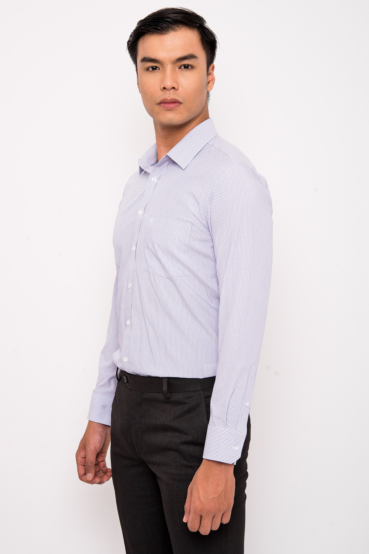 Sơ mi Slimfit Dài tay - Trắng Chấm Bi - HẾT HÀNG