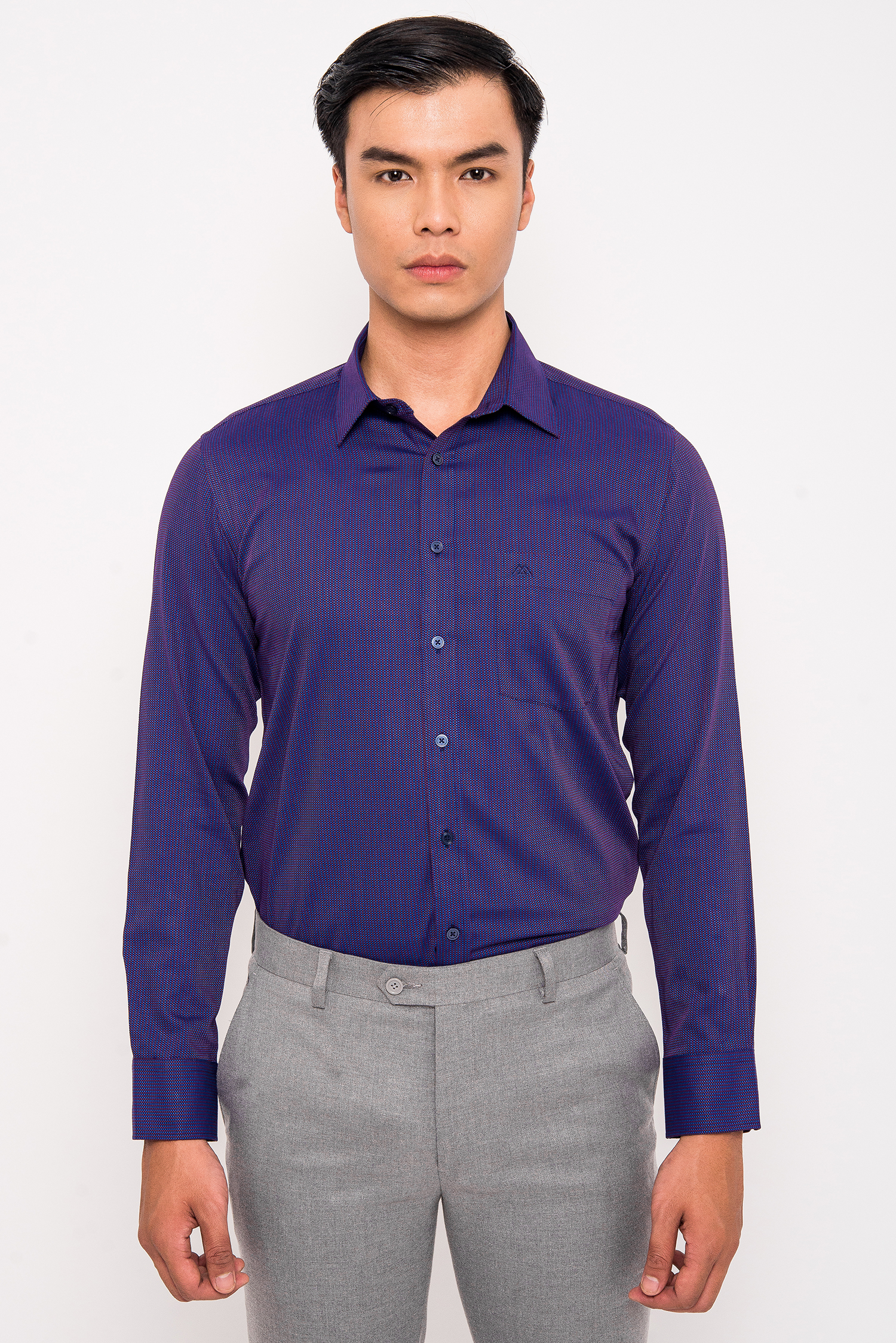 Sơ Mi Tím Họa Tiết Chấm Bi SLim Fit Dài Tay - HẾT HÀNG