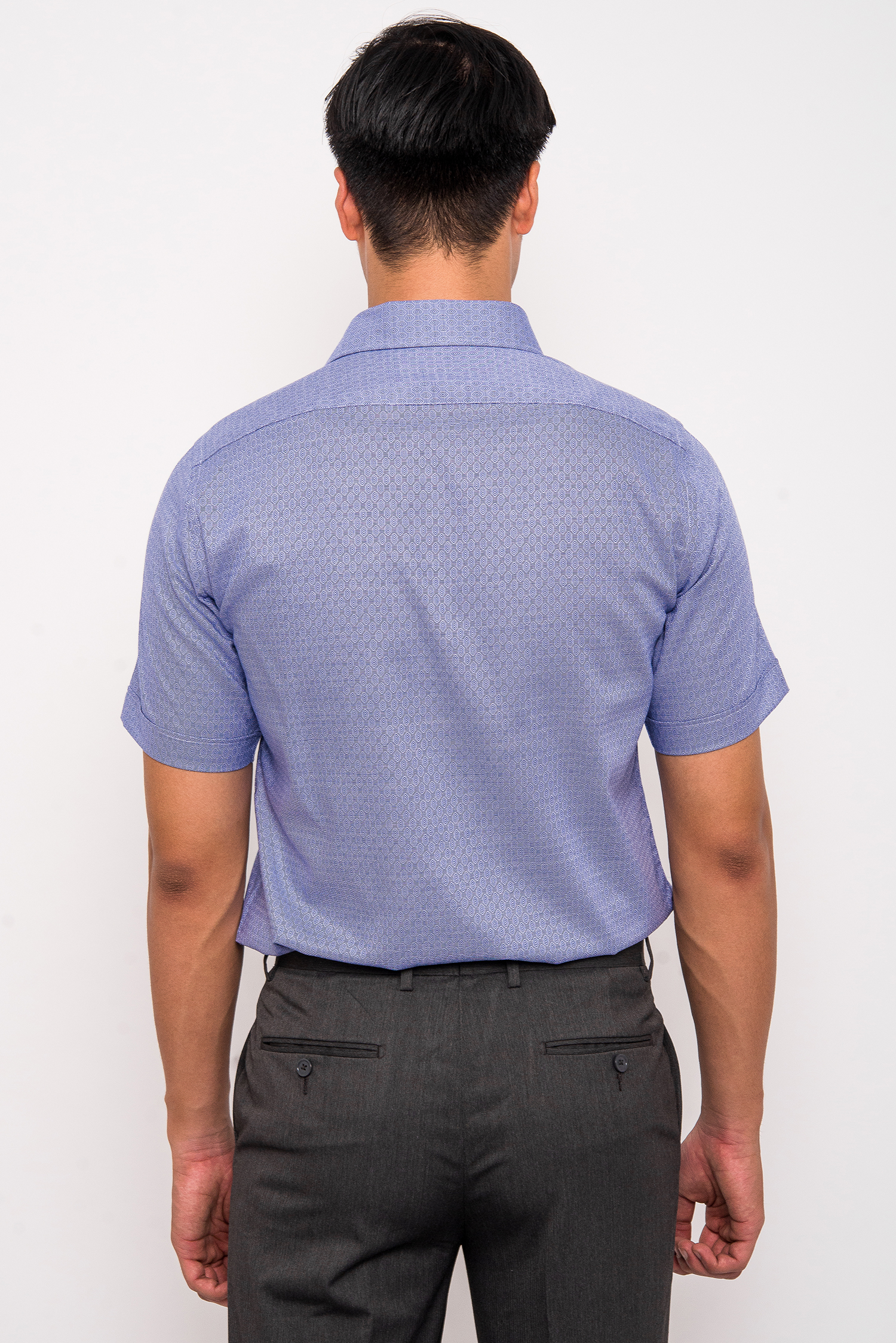 Sơ Mi Xanh Đậm Hoa Văn SlimFit Ngắn Tay - HẾT HÀNG