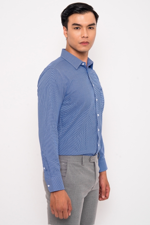 Sơ Mi Xanh Biển Đậm Caro Nhỏ Slim Fit Dài Tay - HẾT HÀNG