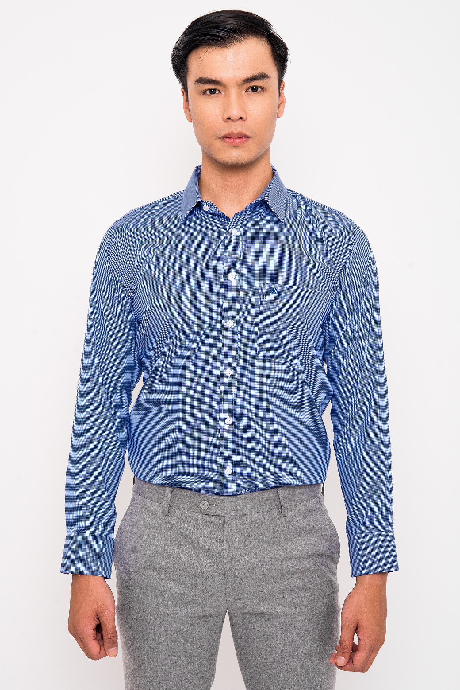 Sơ Mi Xanh Biển Đậm Caro Nhỏ Slim Fit Dài Tay - HẾT HÀNG