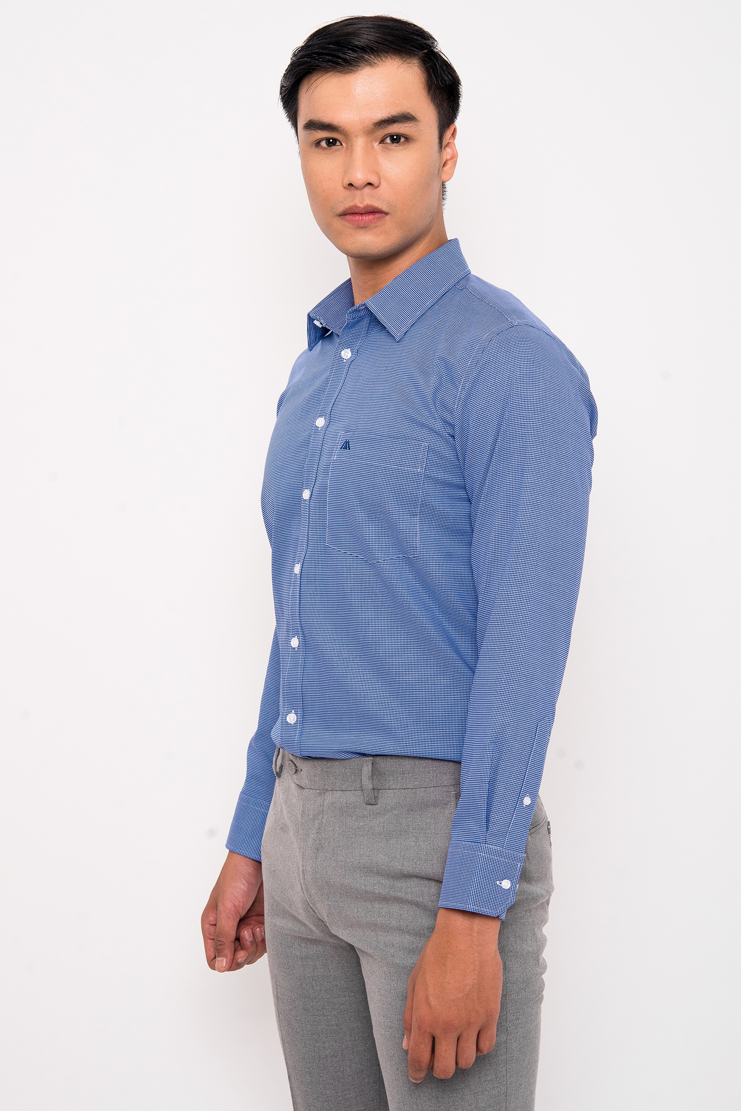 Sơ Mi Xanh Biển Đậm Caro Nhỏ Slim Fit Dài Tay - HẾT HÀNG