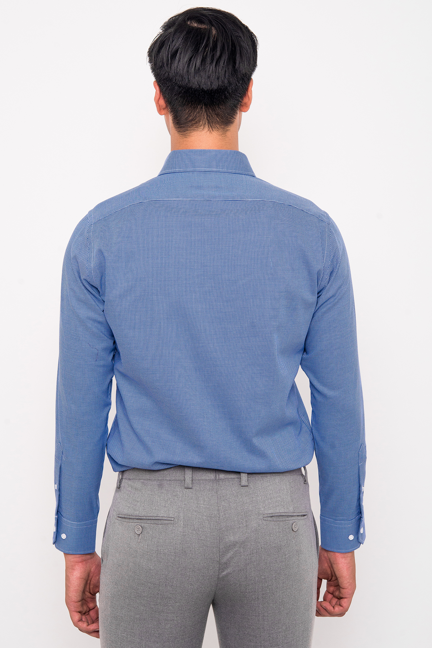 Sơ Mi Xanh Biển Đậm Caro Nhỏ Slim Fit Dài Tay - HẾT HÀNG