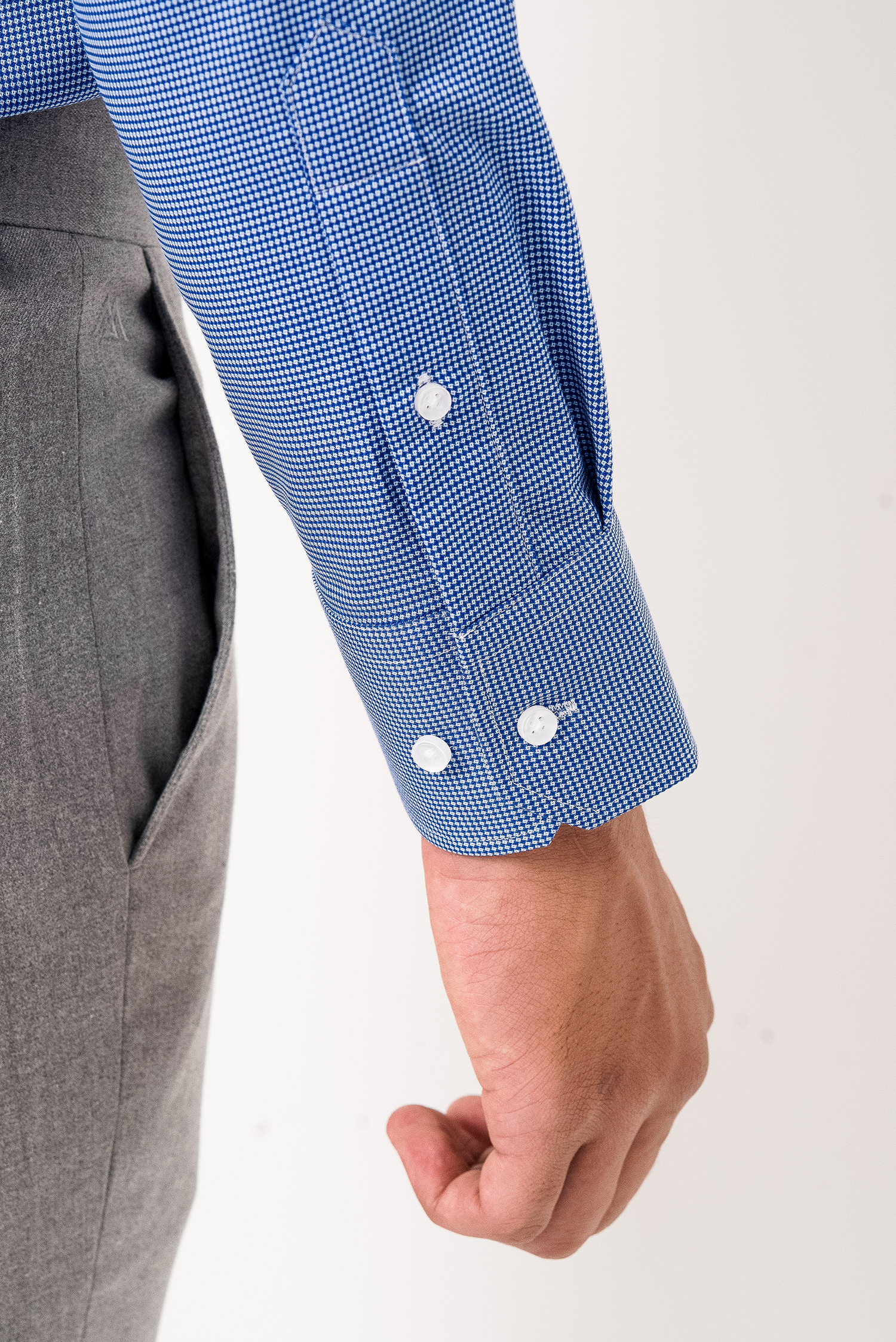 Sơ Mi Xanh Biển Đậm Caro Nhỏ Slim Fit Dài Tay - HẾT HÀNG