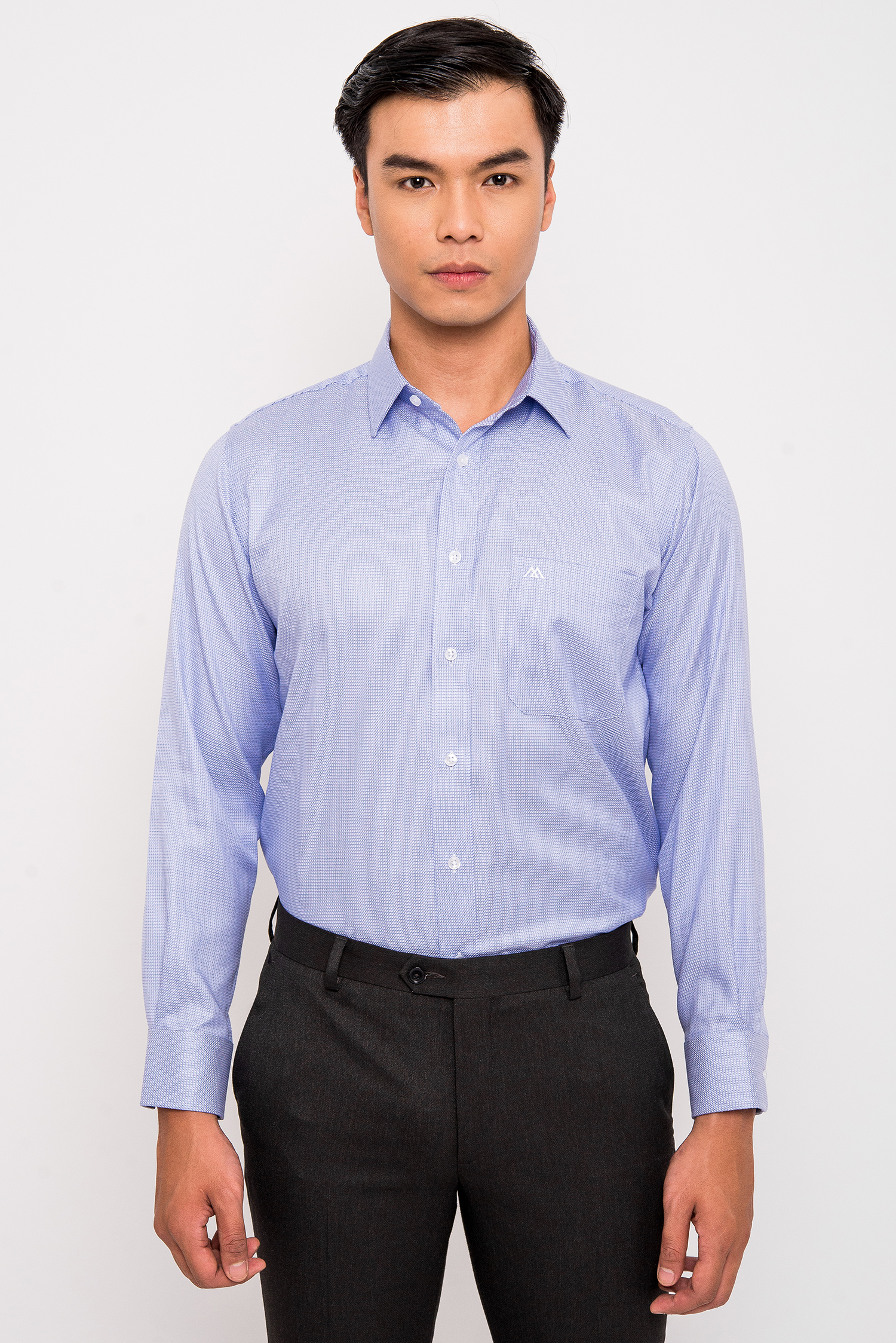 Sơ Mi Xanh Dương Nhạt Caro-Classic Fit Dài Tay - HẾT HÀNG