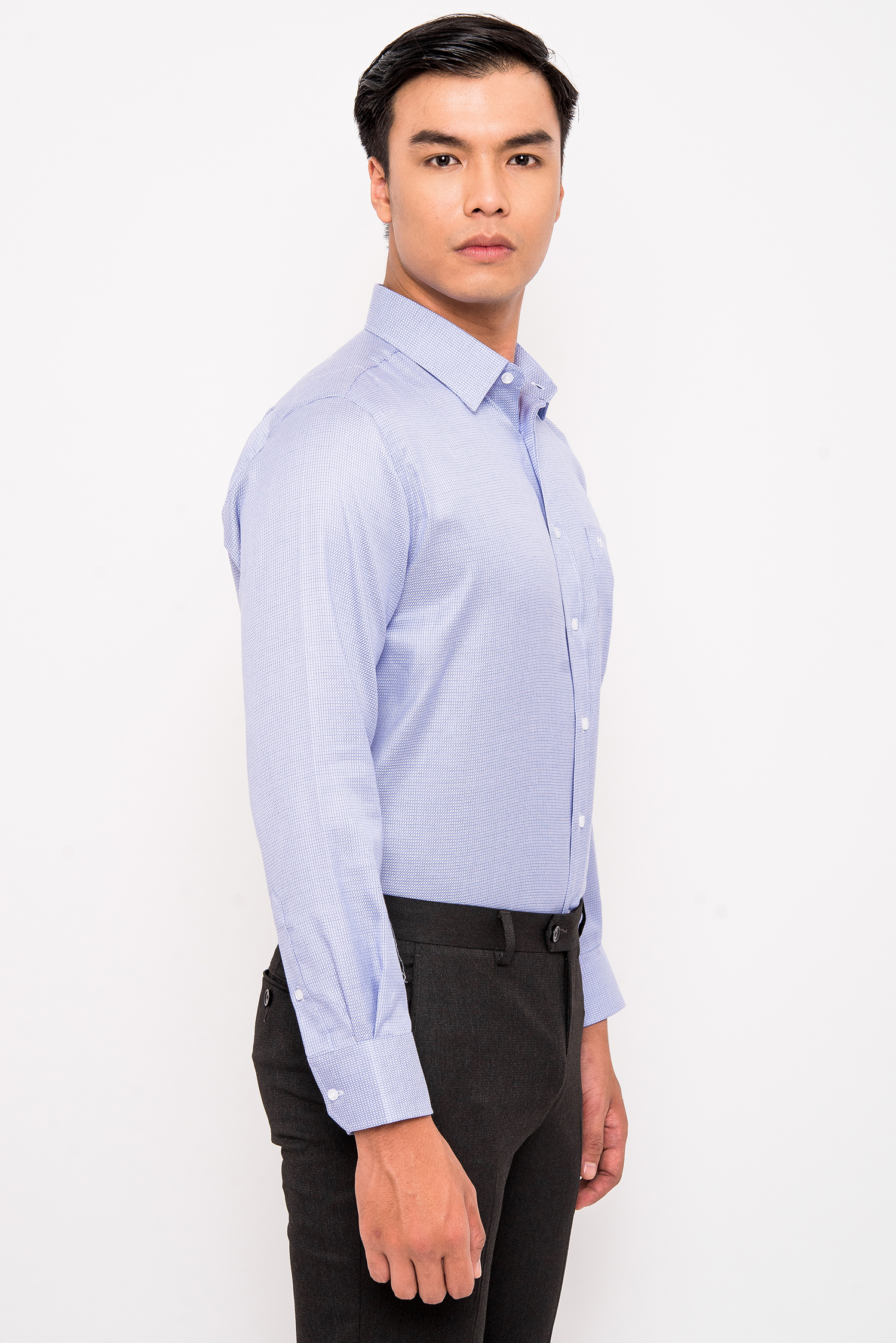 Sơ Mi Xanh Dương Nhạt Caro-Classic Fit Dài Tay - HẾT HÀNG