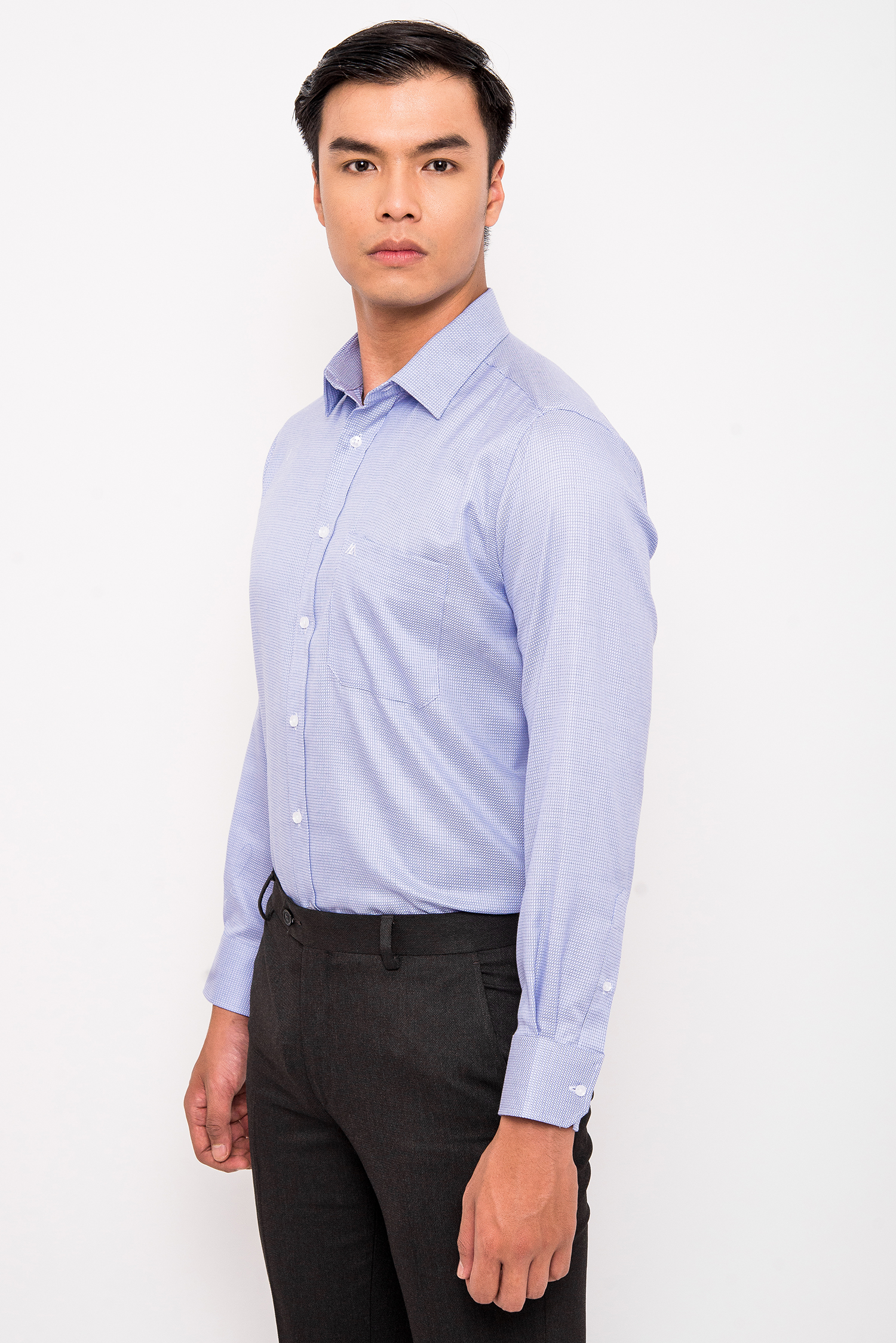 Sơ Mi Xanh Dương Nhạt Caro-Classic Fit Dài Tay - HẾT HÀNG