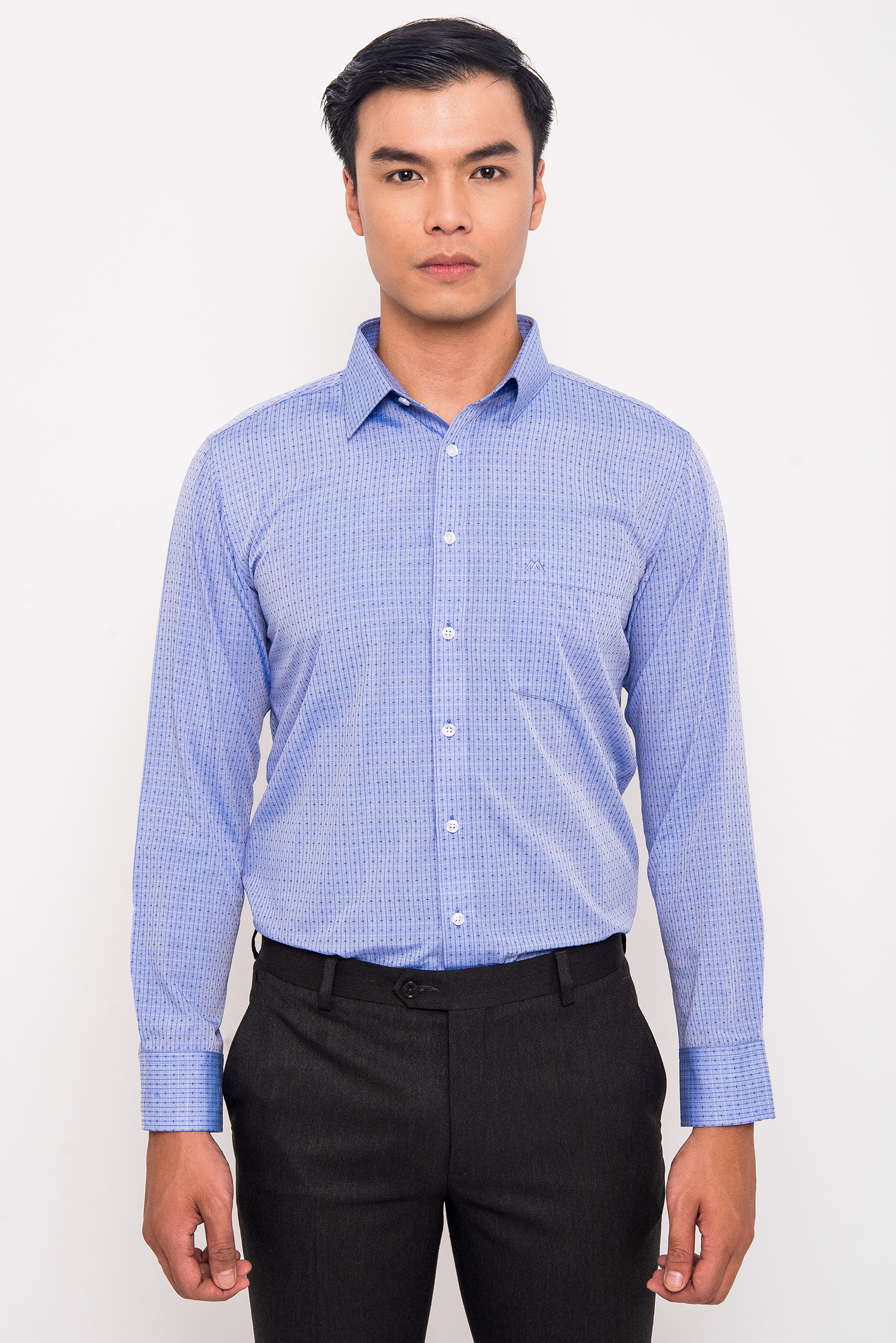 Sơ Mi Xanh Dương Caro,  Slim Fit Dài Tay - HẾT HÀNG