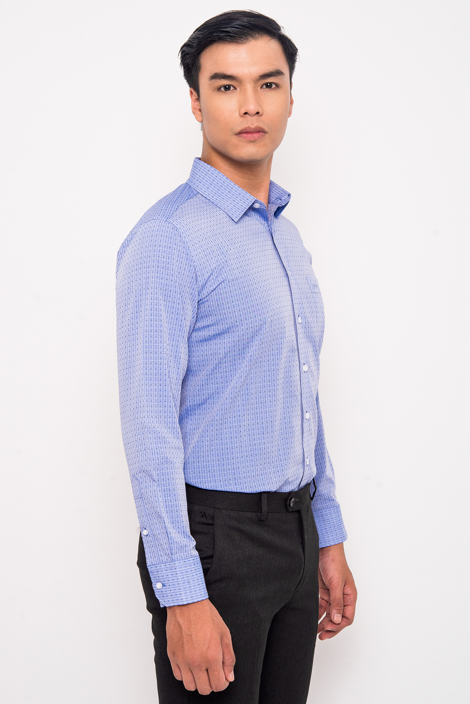 Sơ Mi Xanh Dương Caro,  Slim Fit Dài Tay - HẾT HÀNG