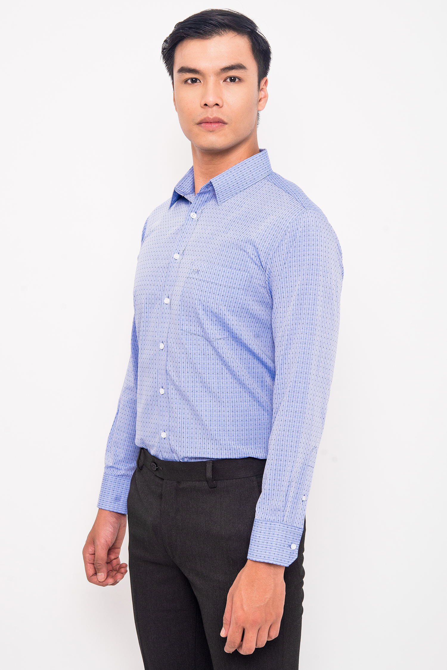 Sơ Mi Xanh Dương Caro,  Slim Fit Dài Tay - HẾT HÀNG