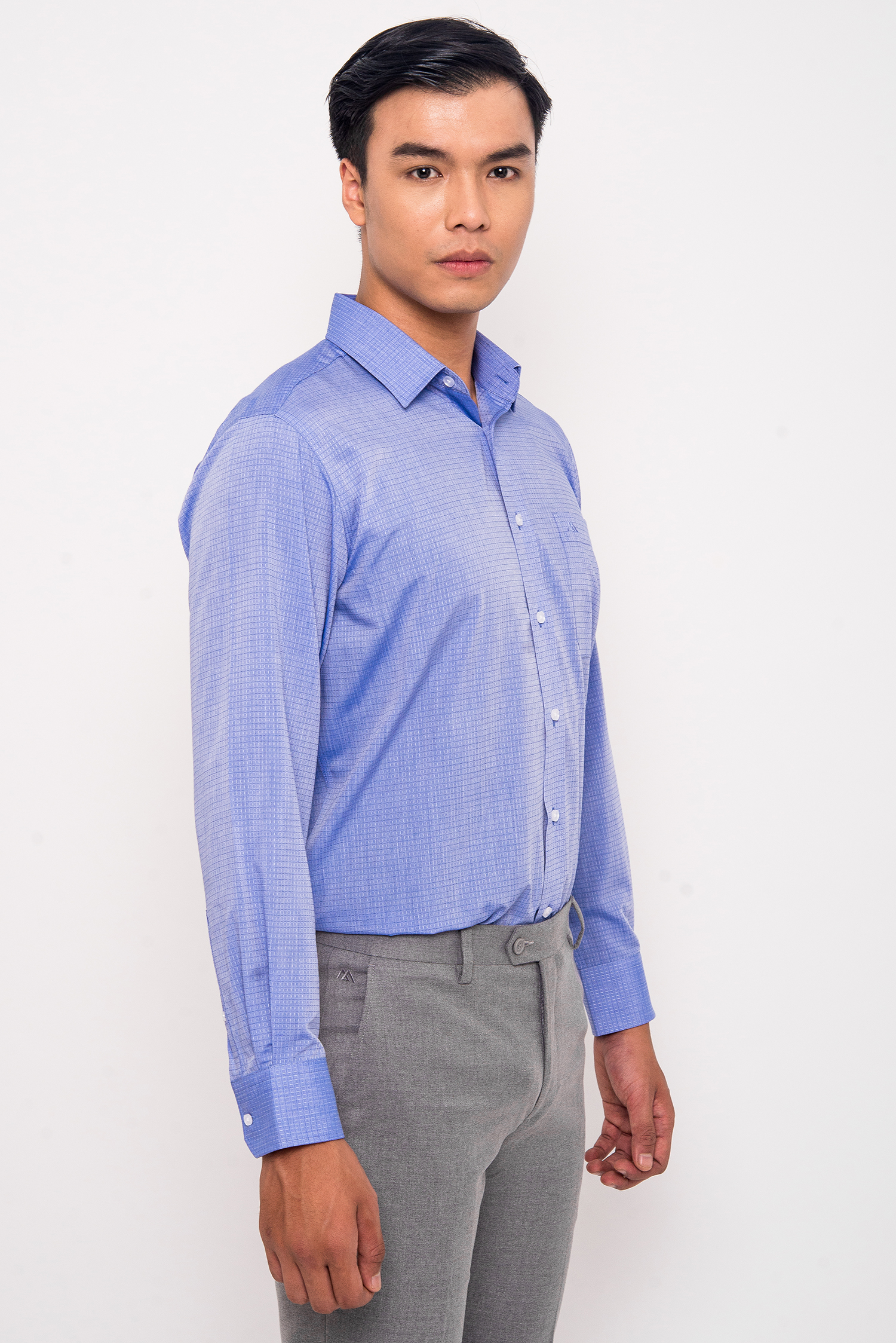 Sơ mi dài tay Classic fit màu xanh Caro nhỏ - HẾT HÀNG