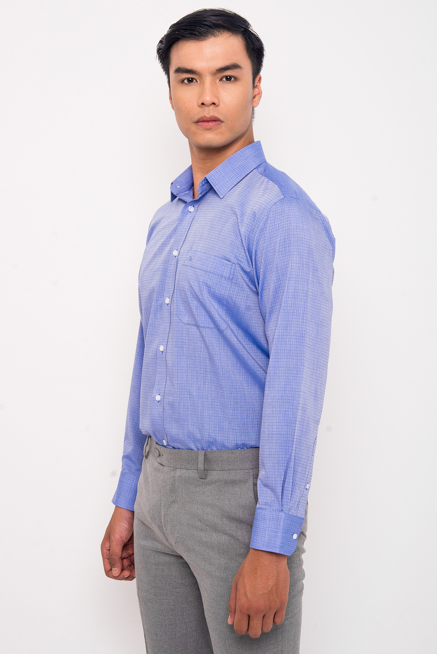 Sơ mi dài tay Classic fit màu xanh Caro nhỏ - HẾT HÀNG