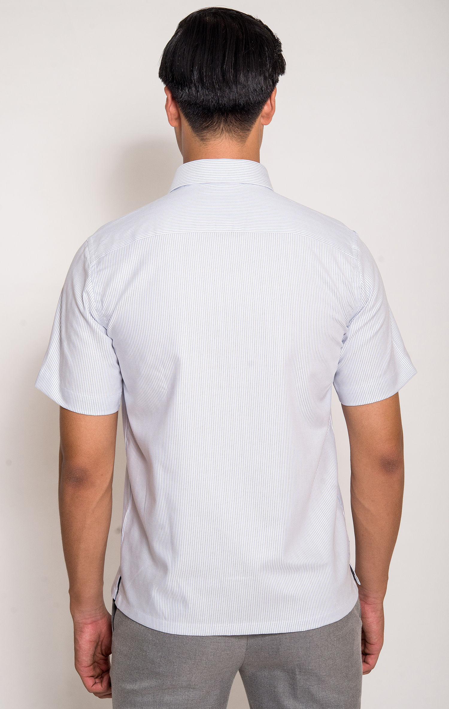 Sơ Mi Trắng Sọc Xanh Dọc Mịn Casual Vạt Ngang - HẾT HÀNG