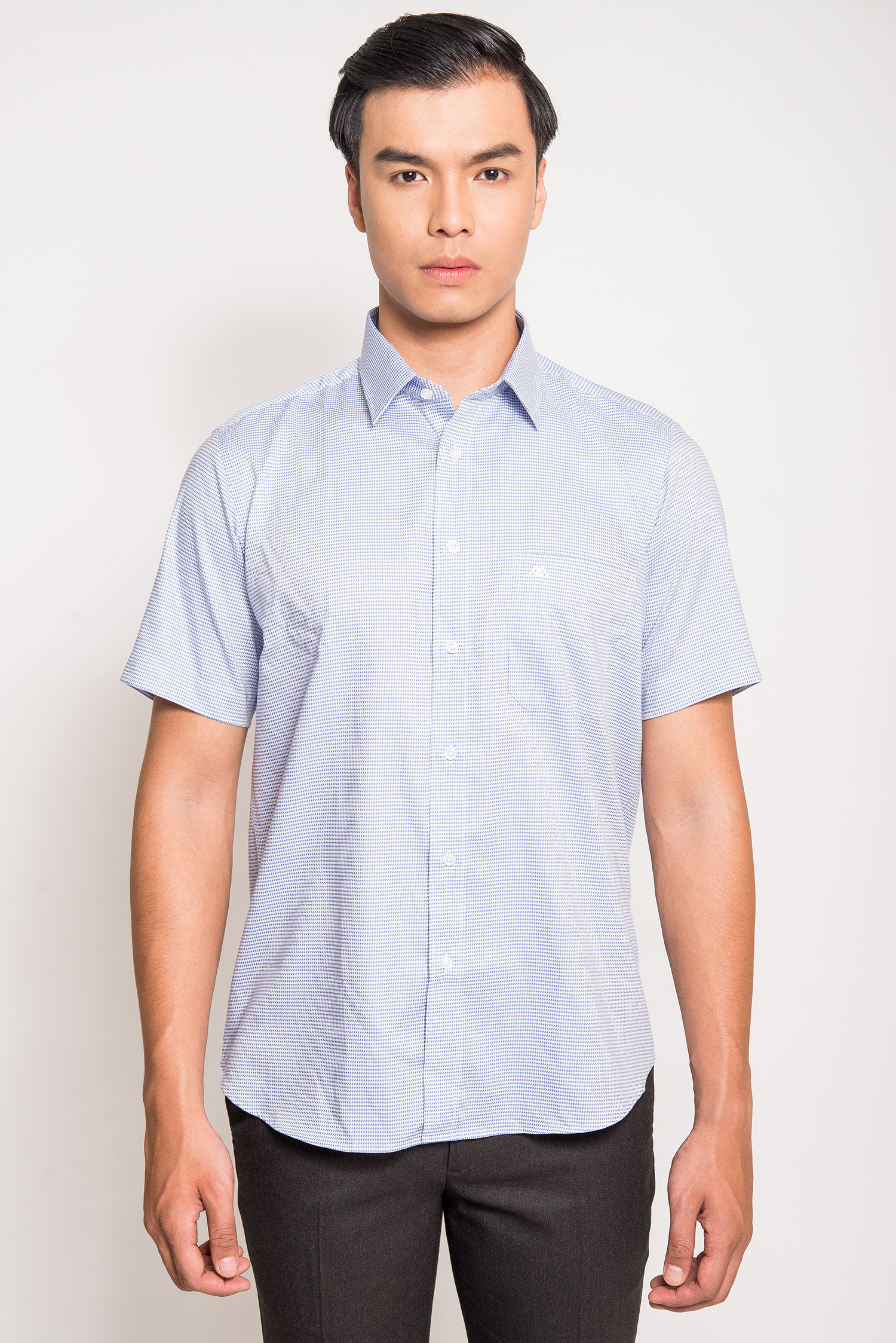 Sơ Mi Trắng Sọc Ngang Nhuyễn Classic Fit Ngắn Tay  - HẾT HÀNG