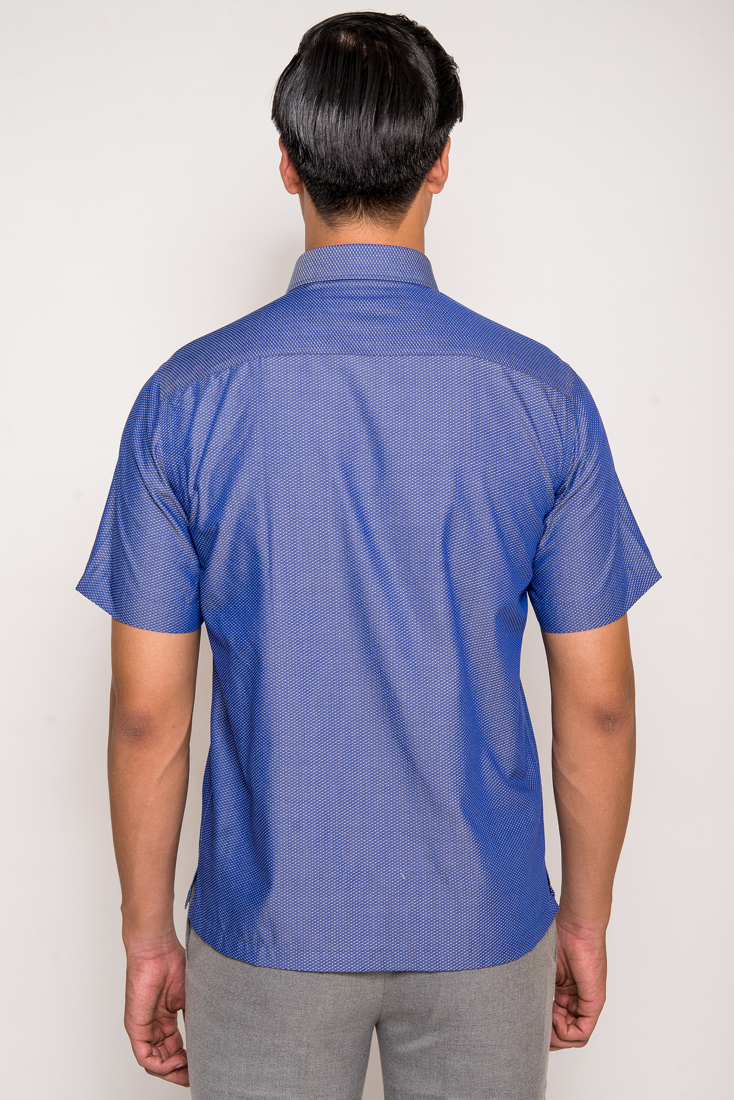 Sơ Mi ngắn tay Casual vạt ngang Xanh đậm chấm bi - HẾT HÀNG