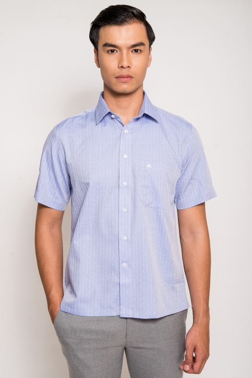 Sơ Mi Xanh Dương Nhạt Sọc Casual Vạt Ngang - HẾT HÀNG