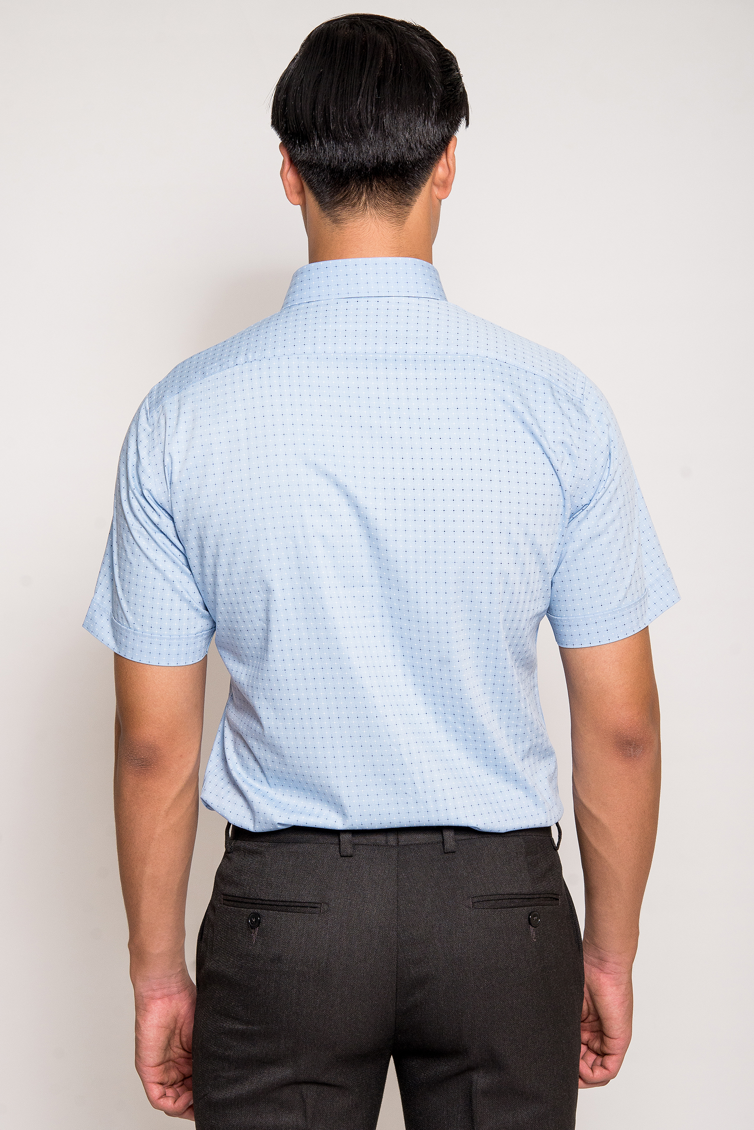 Sơ mi Nam Slimfit Ngắn tay - Xanh nhạt chấm bi - HẾT HÀNG