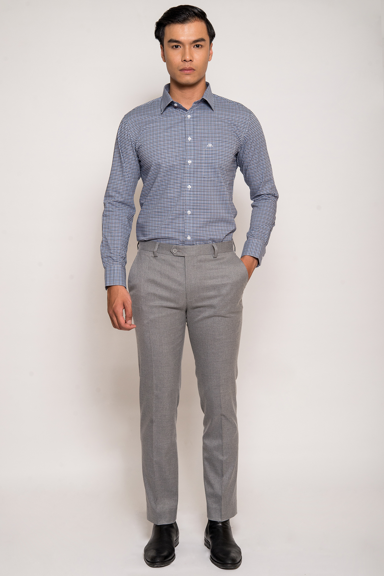 Sơ Mi Xanh Caro Đen Slim Fit Dài Tay - HẾT HÀNG