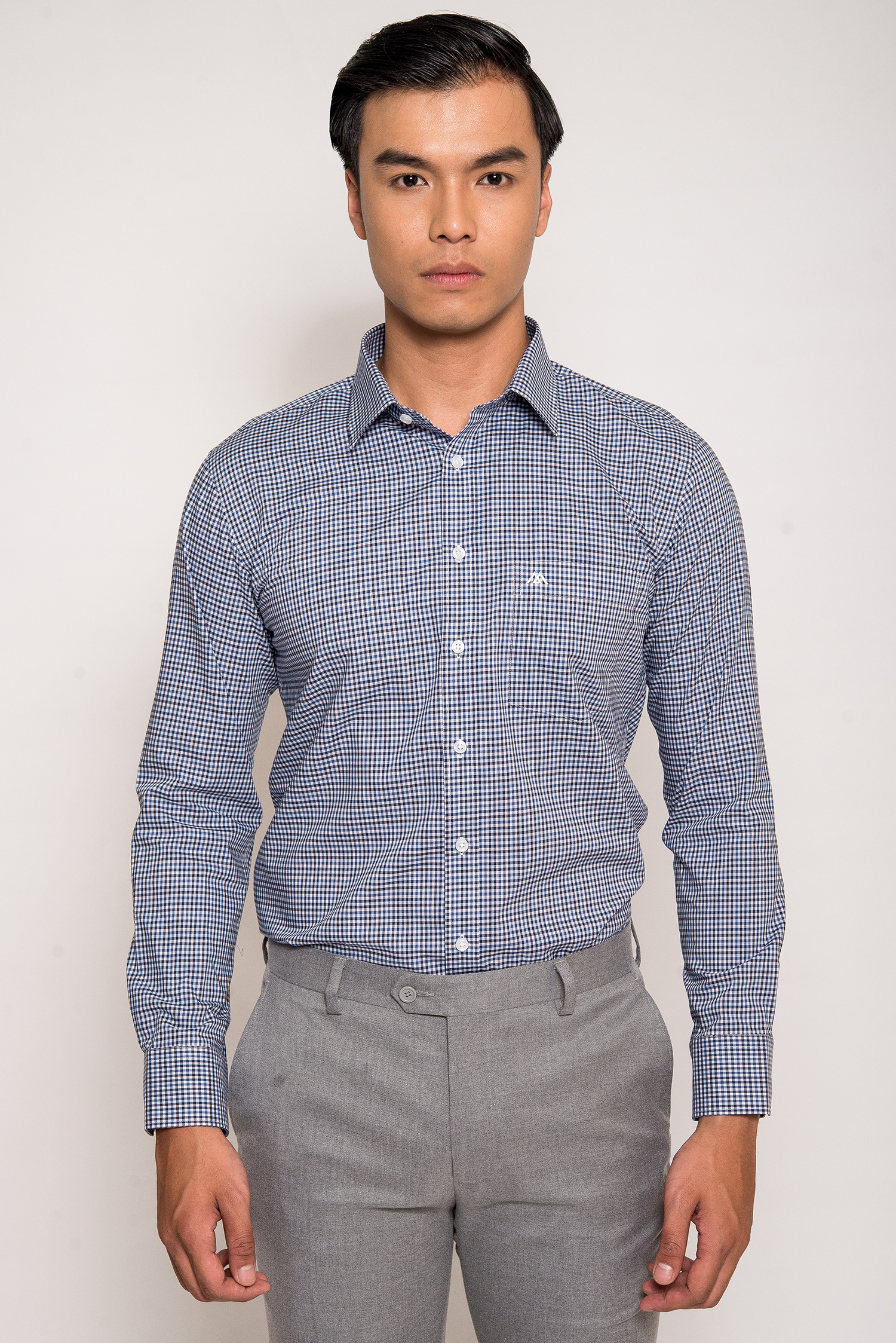 Sơ Mi Xanh Caro Đen Slim Fit Dài Tay - HẾT HÀNG