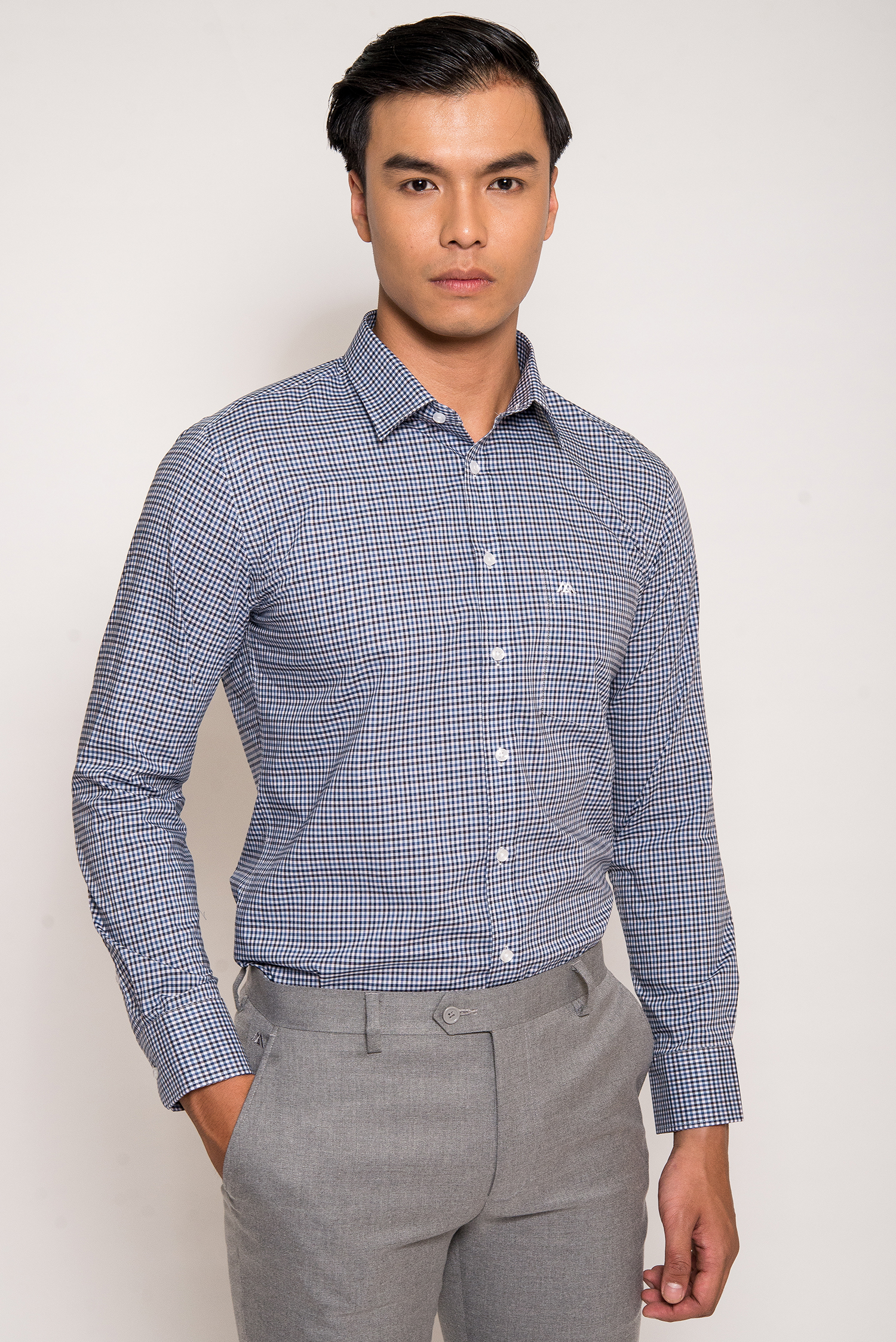 Sơ Mi Xanh Caro Đen Slim Fit Dài Tay - HẾT HÀNG