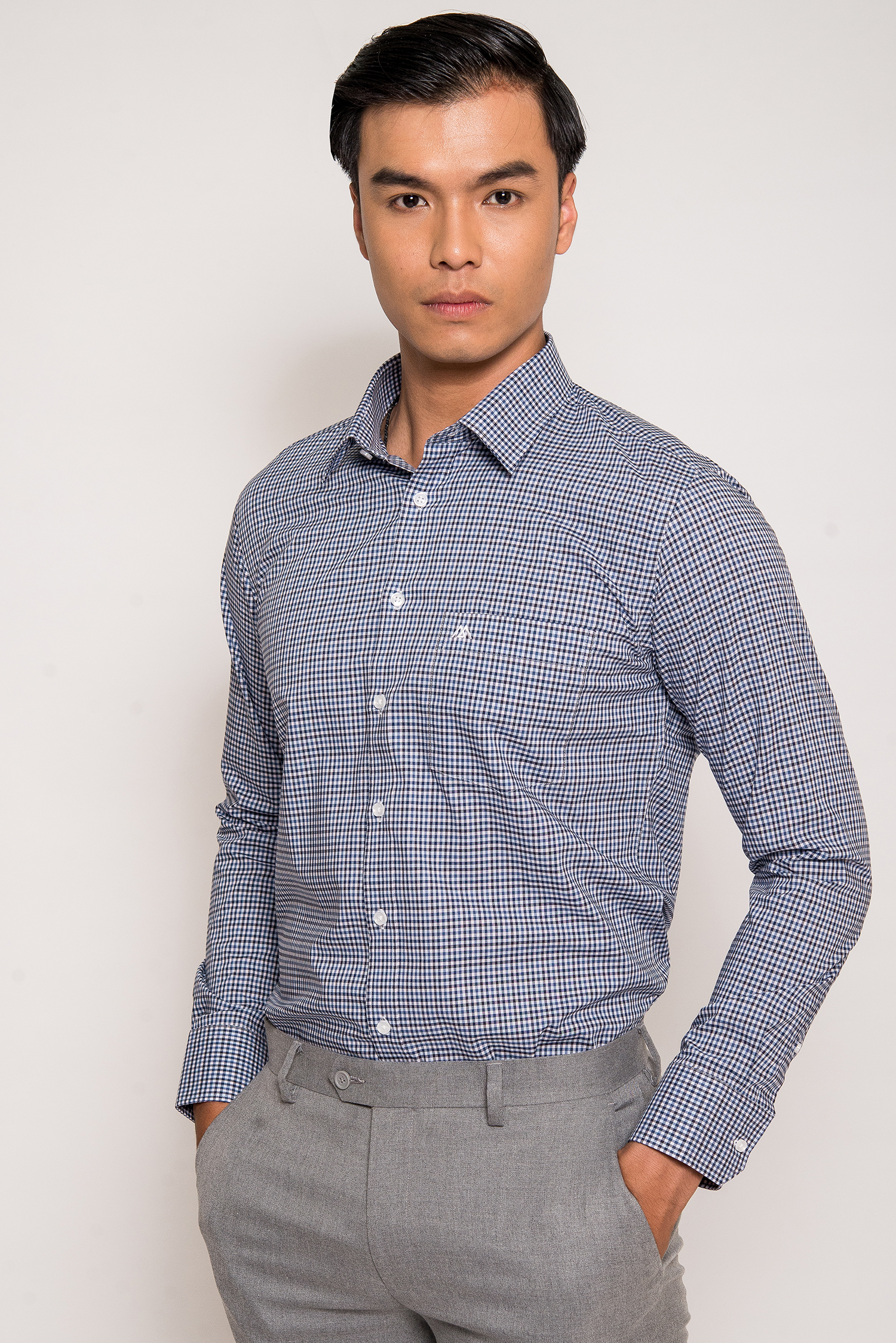 Sơ Mi Xanh Caro Đen Slim Fit Dài Tay - HẾT HÀNG