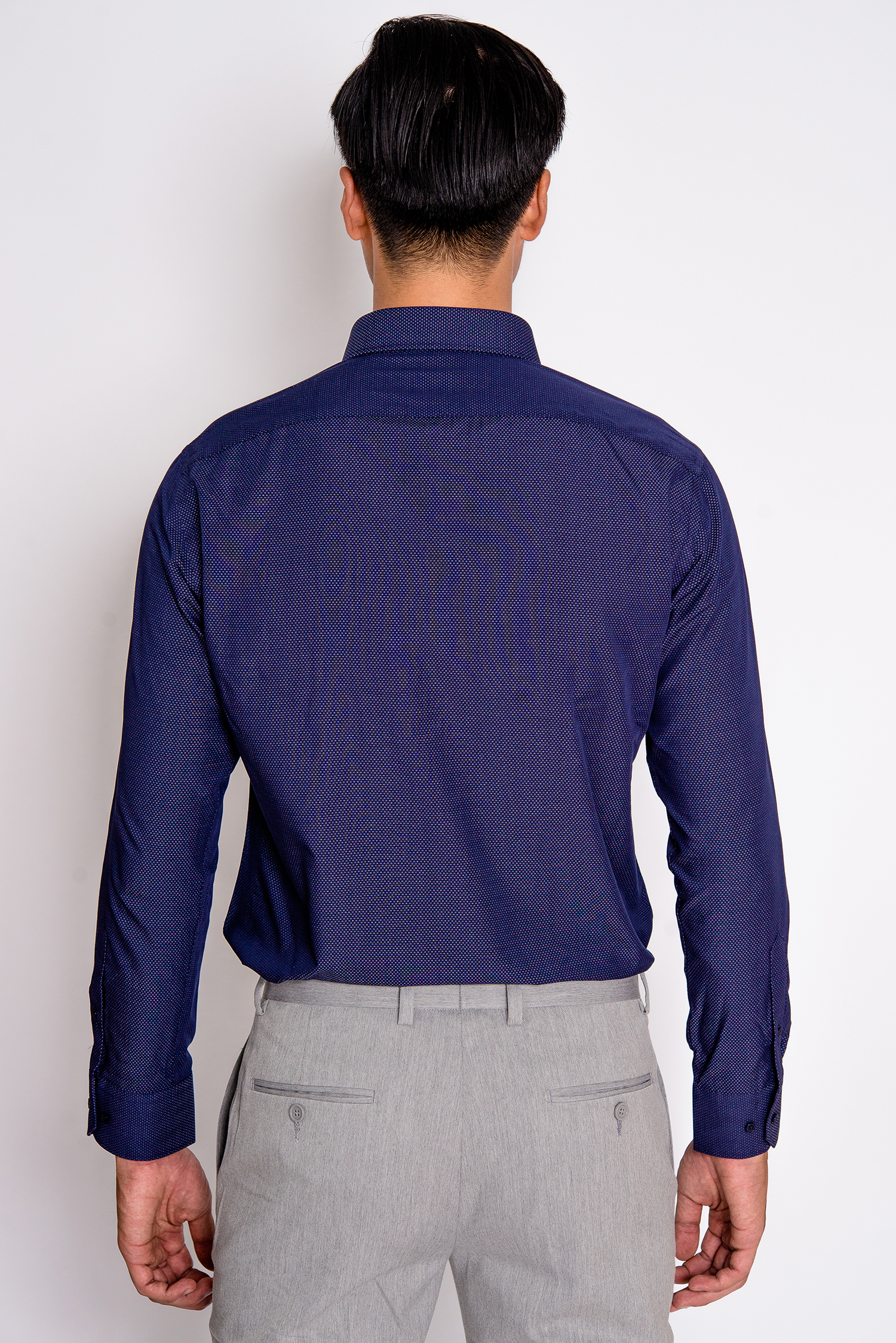 Sơ mi nam dài tay slim fit xanh đen chấm bi - HẾT HÀNG