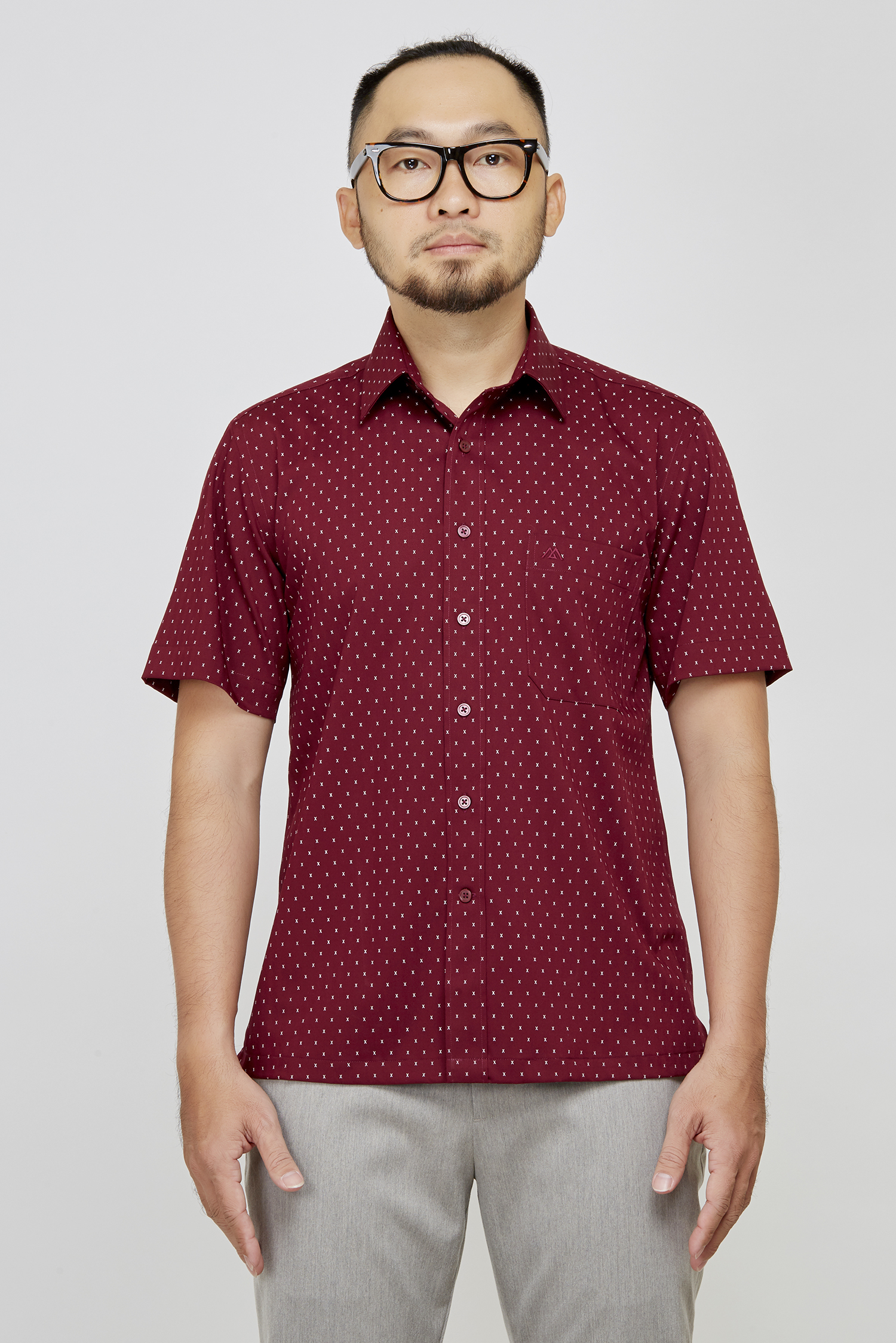 Sơ mi nam Ngắn tay - Casual vạt ngang đỏ chấm bi - HẾT HÀNG
