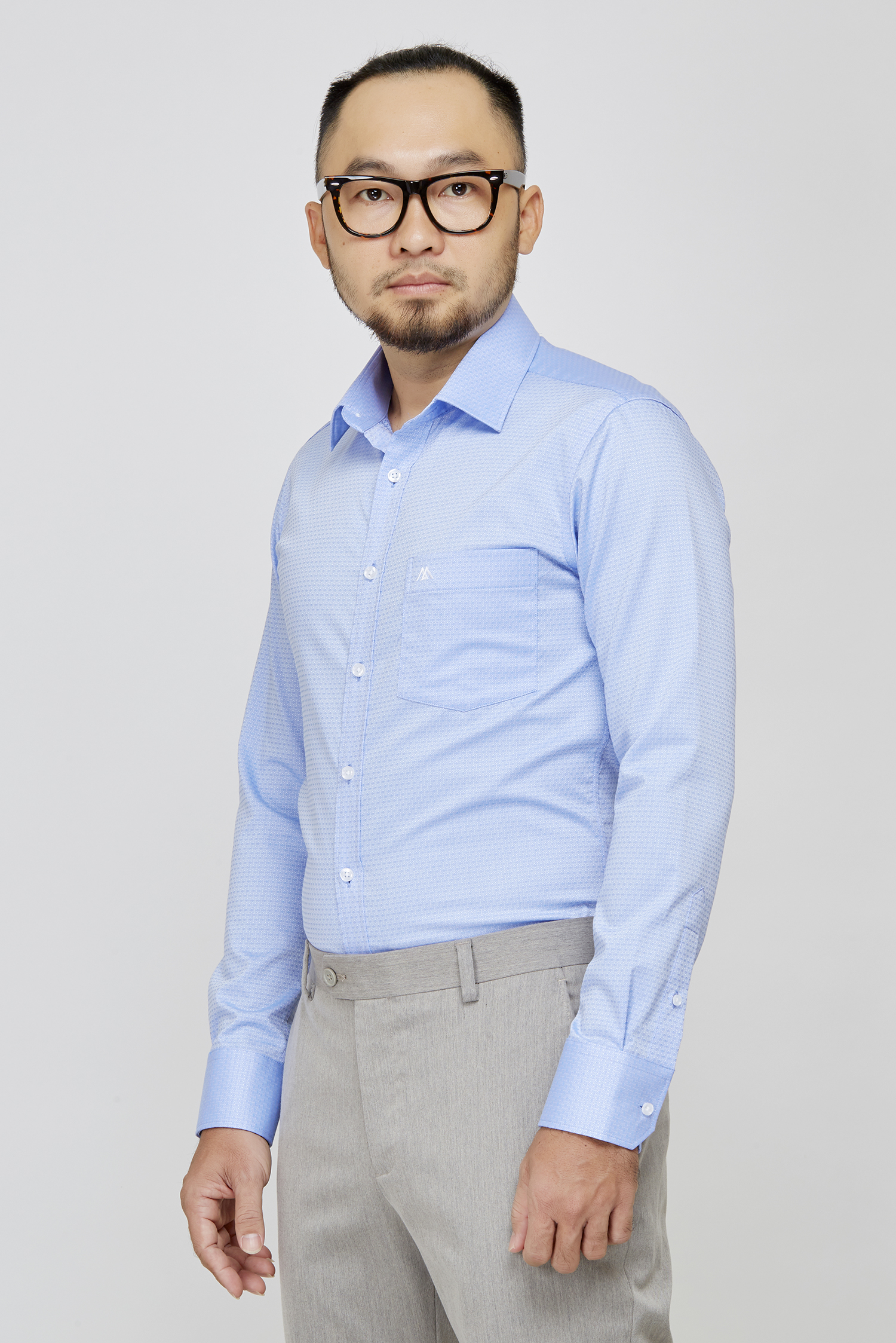 Sơ mi dài tay slimfit xanh biển nhạt hoa văn chìm - HẾT HÀNG