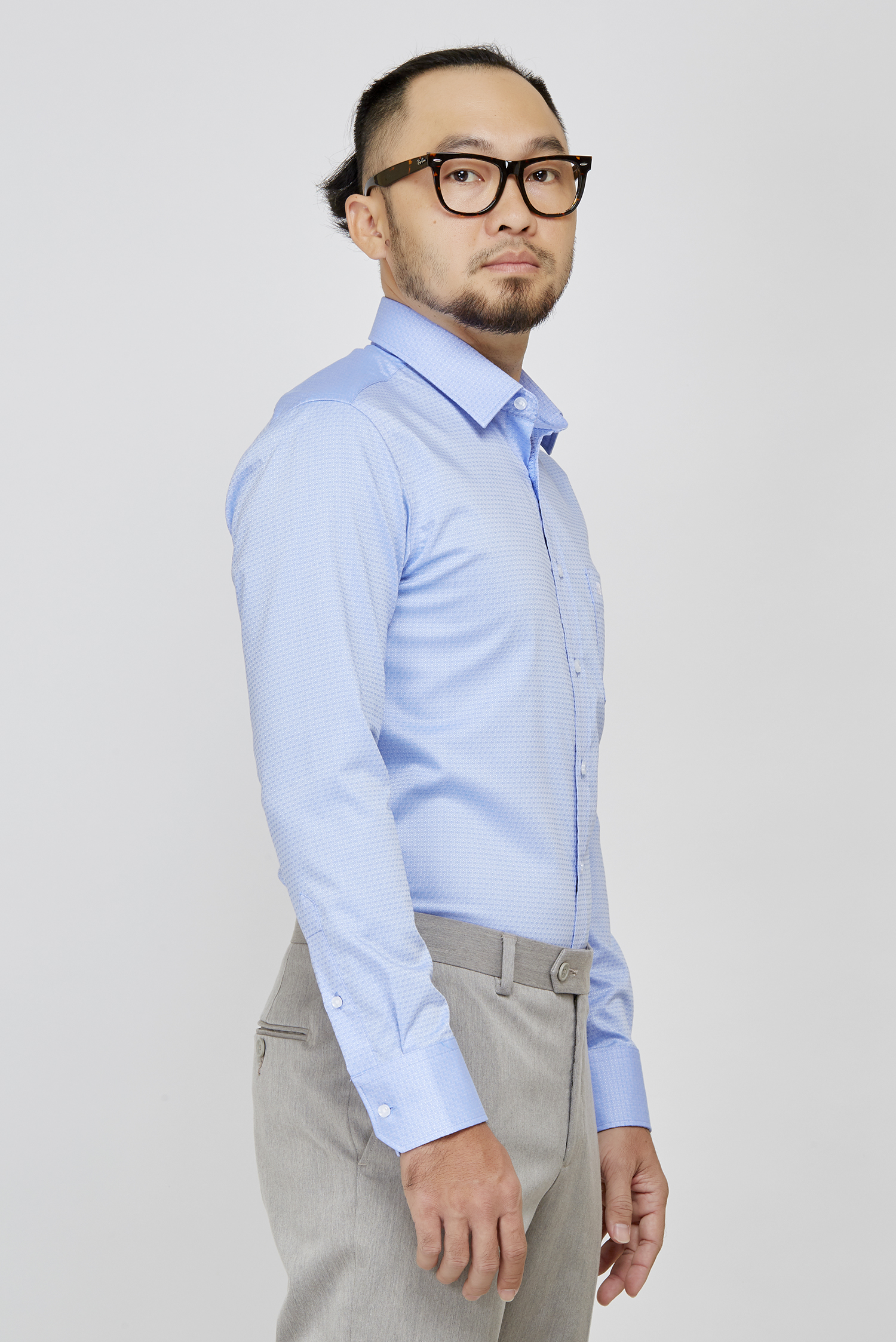 Sơ mi dài tay slimfit xanh biển nhạt hoa văn chìm - HẾT HÀNG