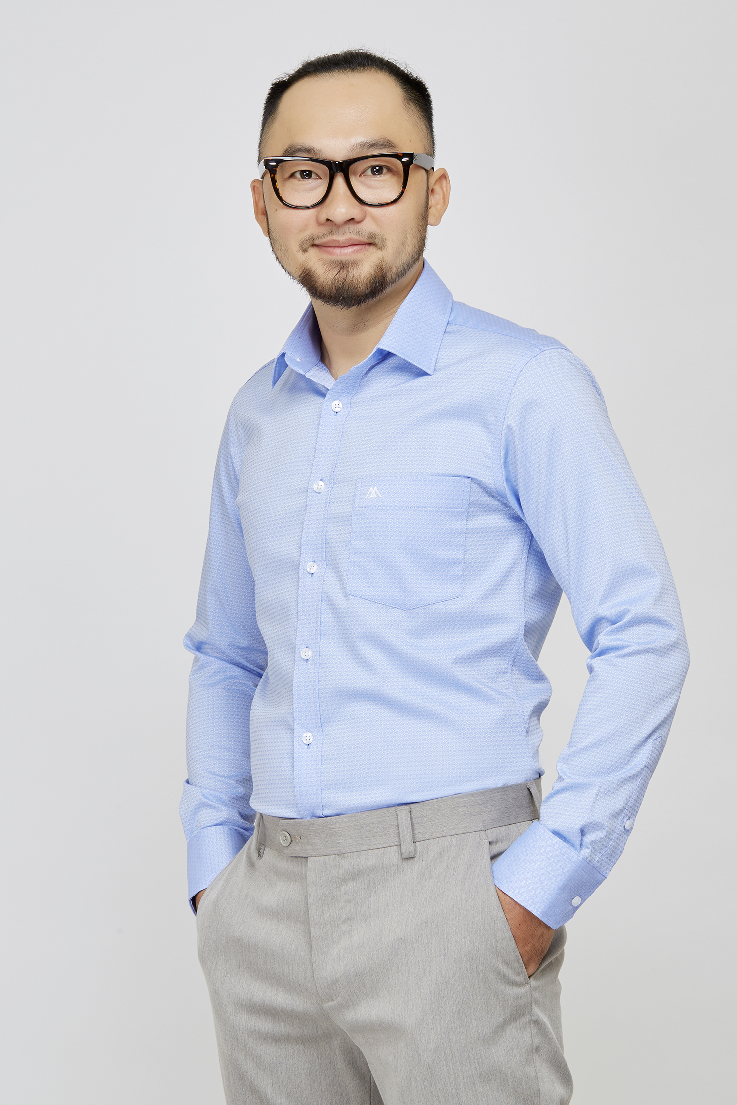 Sơ mi dài tay slimfit xanh biển nhạt hoa văn chìm - HẾT HÀNG