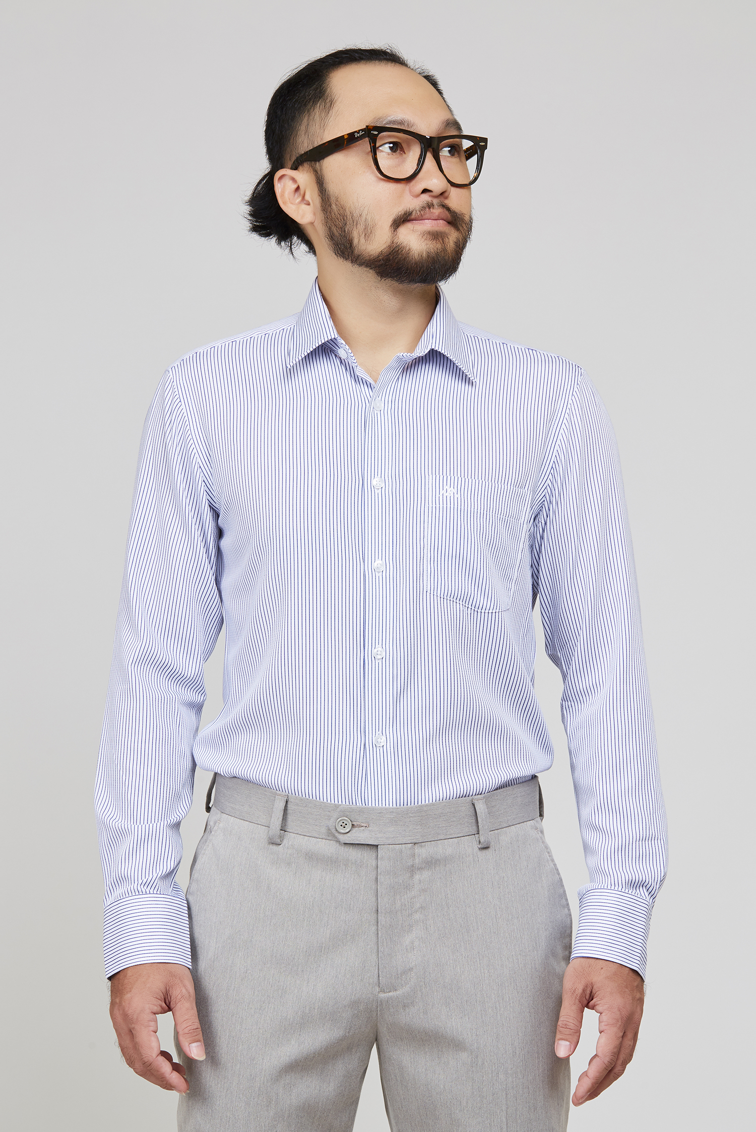 Áo sơ mi trắng sọc xanh Slim Fit - HẾT HÀNG