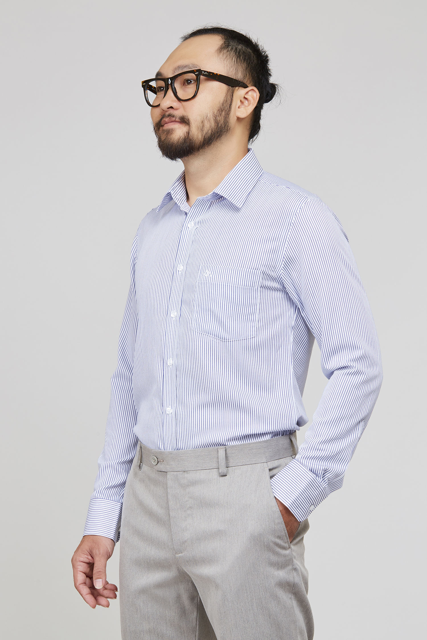 Áo sơ mi trắng sọc xanh Slim Fit - HẾT HÀNG