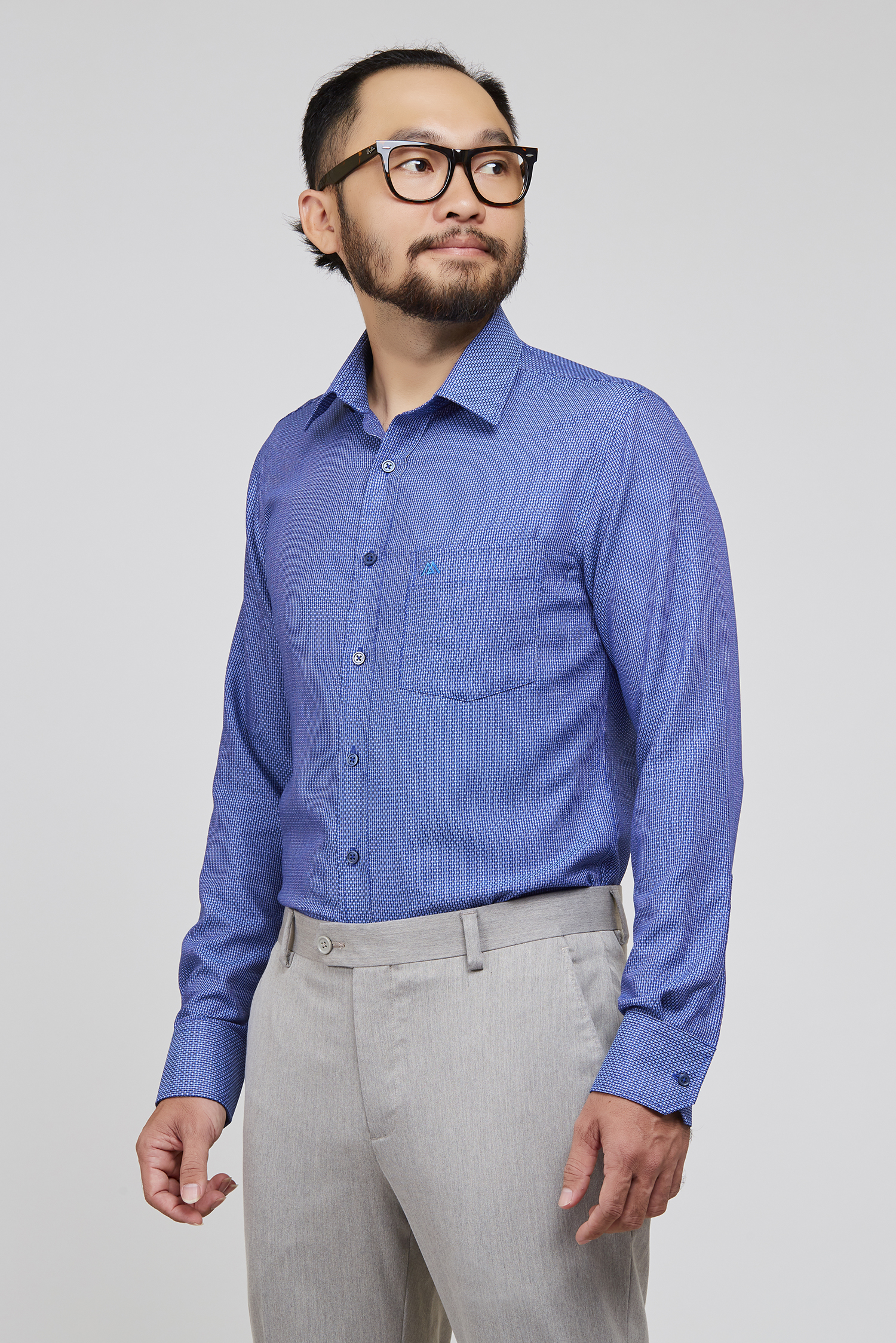 Áo sơ mi xanh đậm hoa văn Slim Fit - HẾT HÀNG