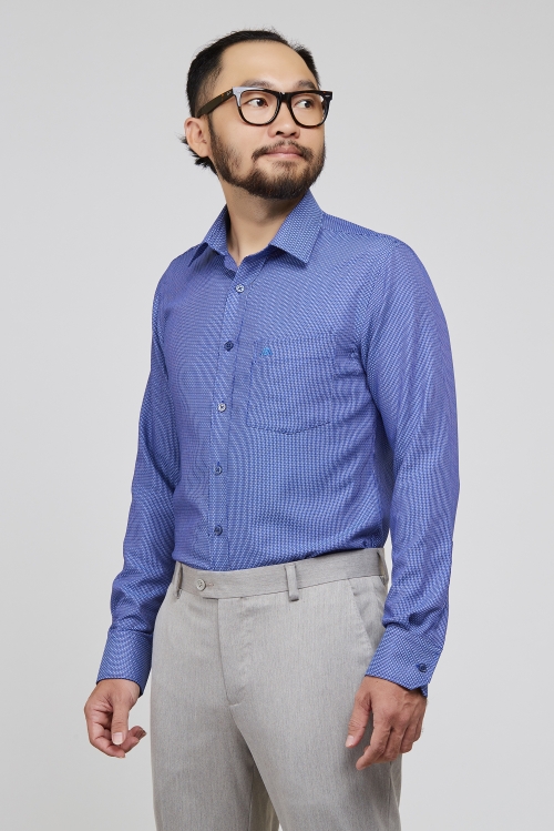 Áo sơ mi xanh đậm hoa văn Slim Fit - HẾT HÀNG