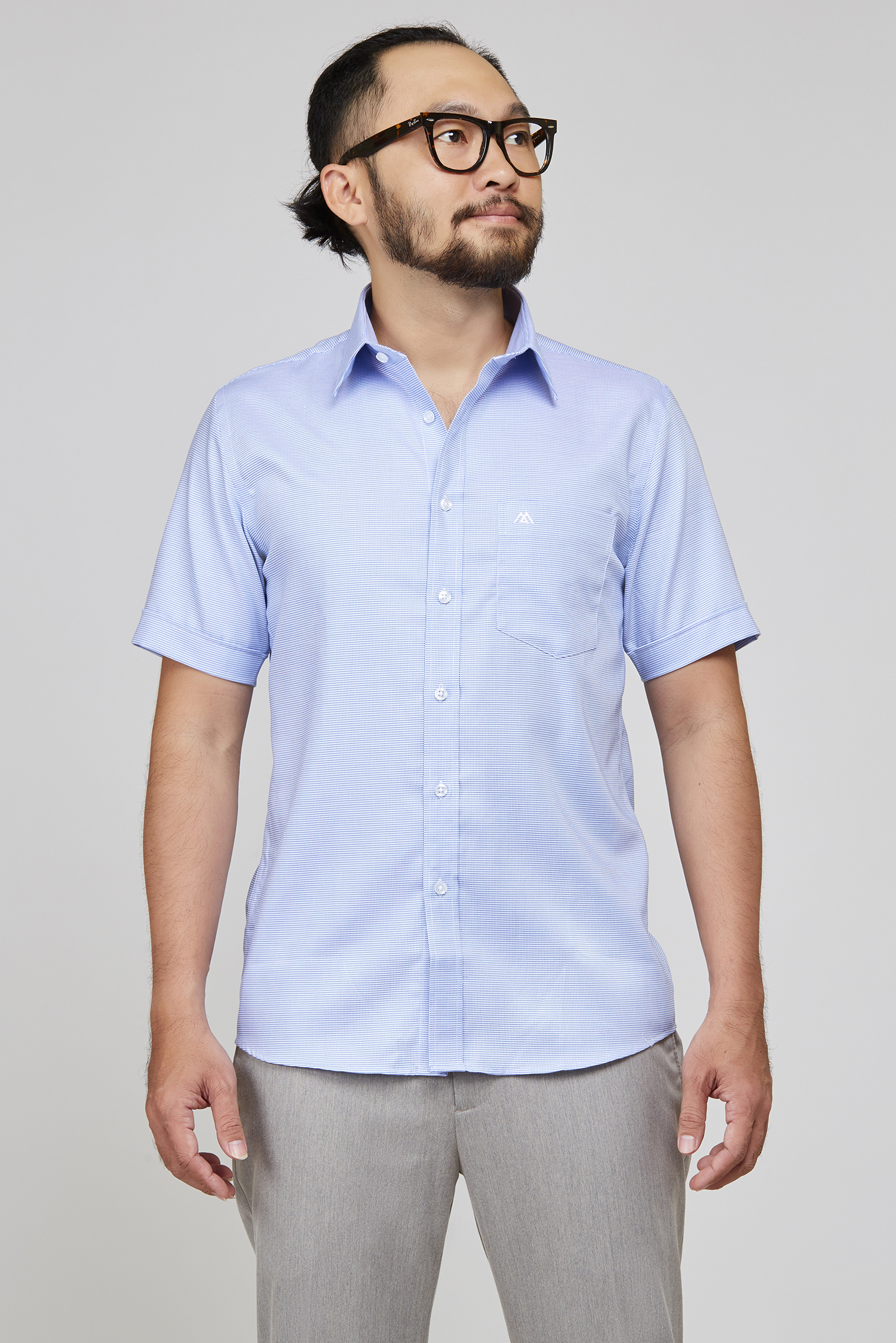 Sơ mi ngắn tay Regular fit xanh chấm bi - HẾT HÀNG