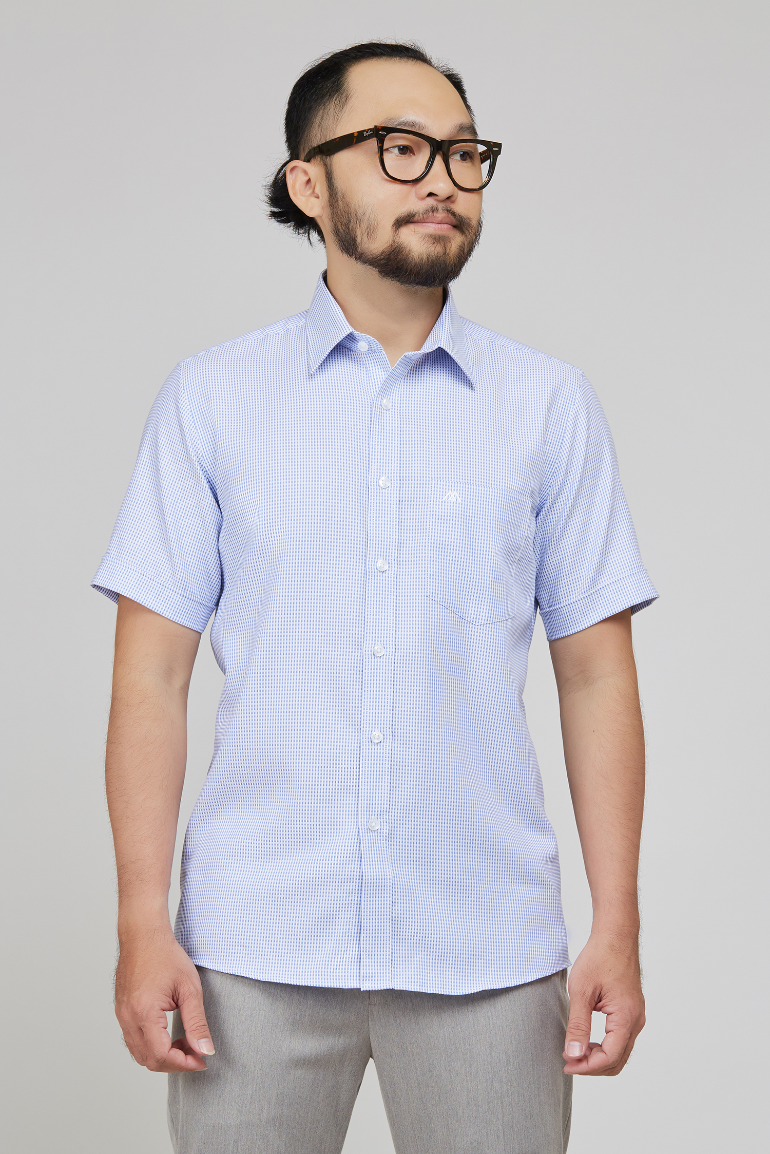 Áo sơ mi xanh nhạt chấm bi Regular Fit - HẾT HÀNG