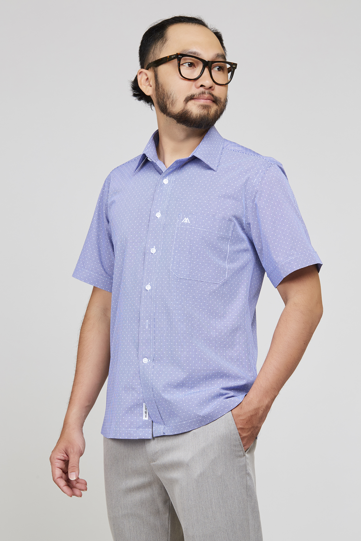 Áo sơ mi xanh chấm bi họa tiết Casual - HẾT HÀNG