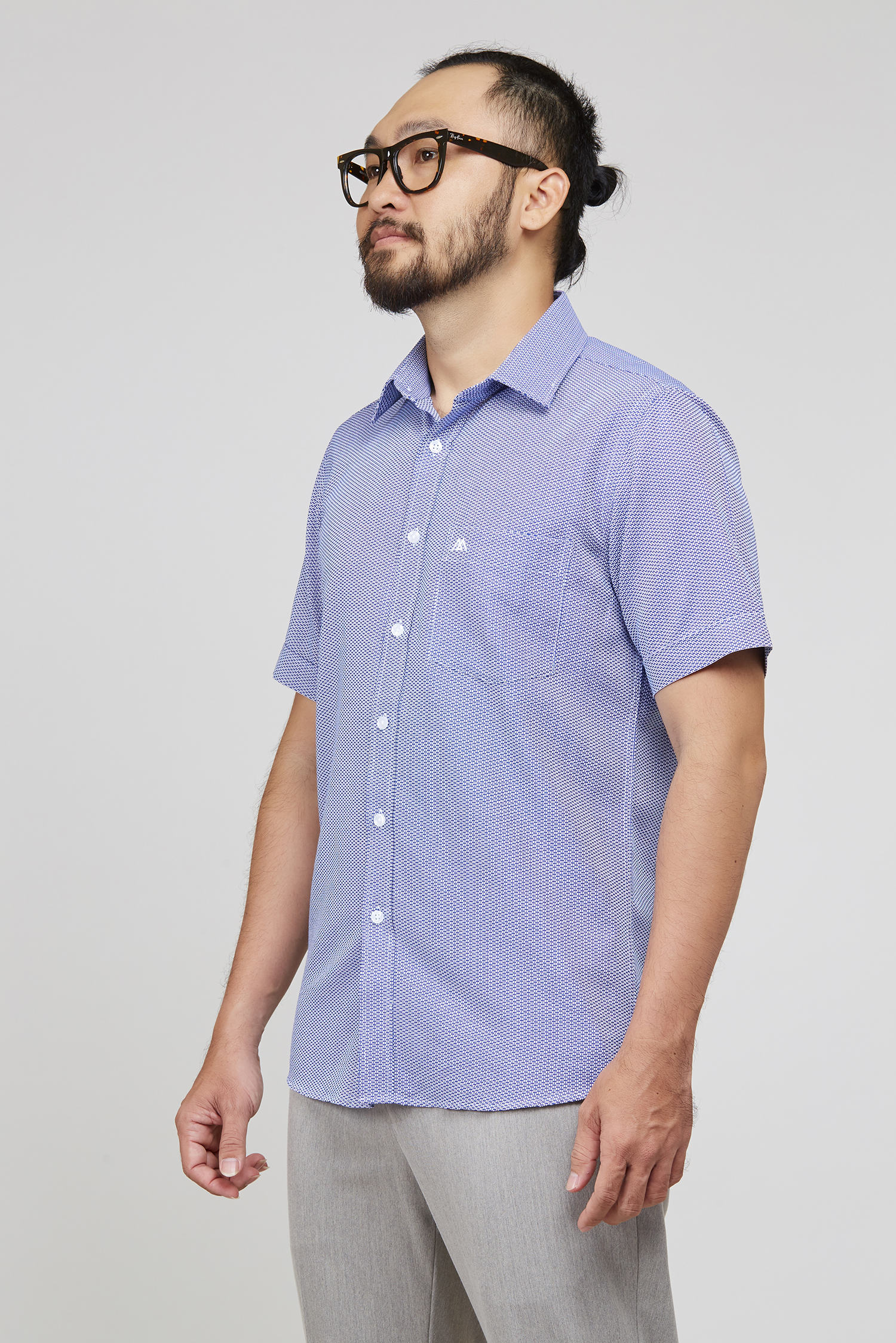 Áo sơ mi xanh họa tiết Regular fit - HẾT HÀNG
