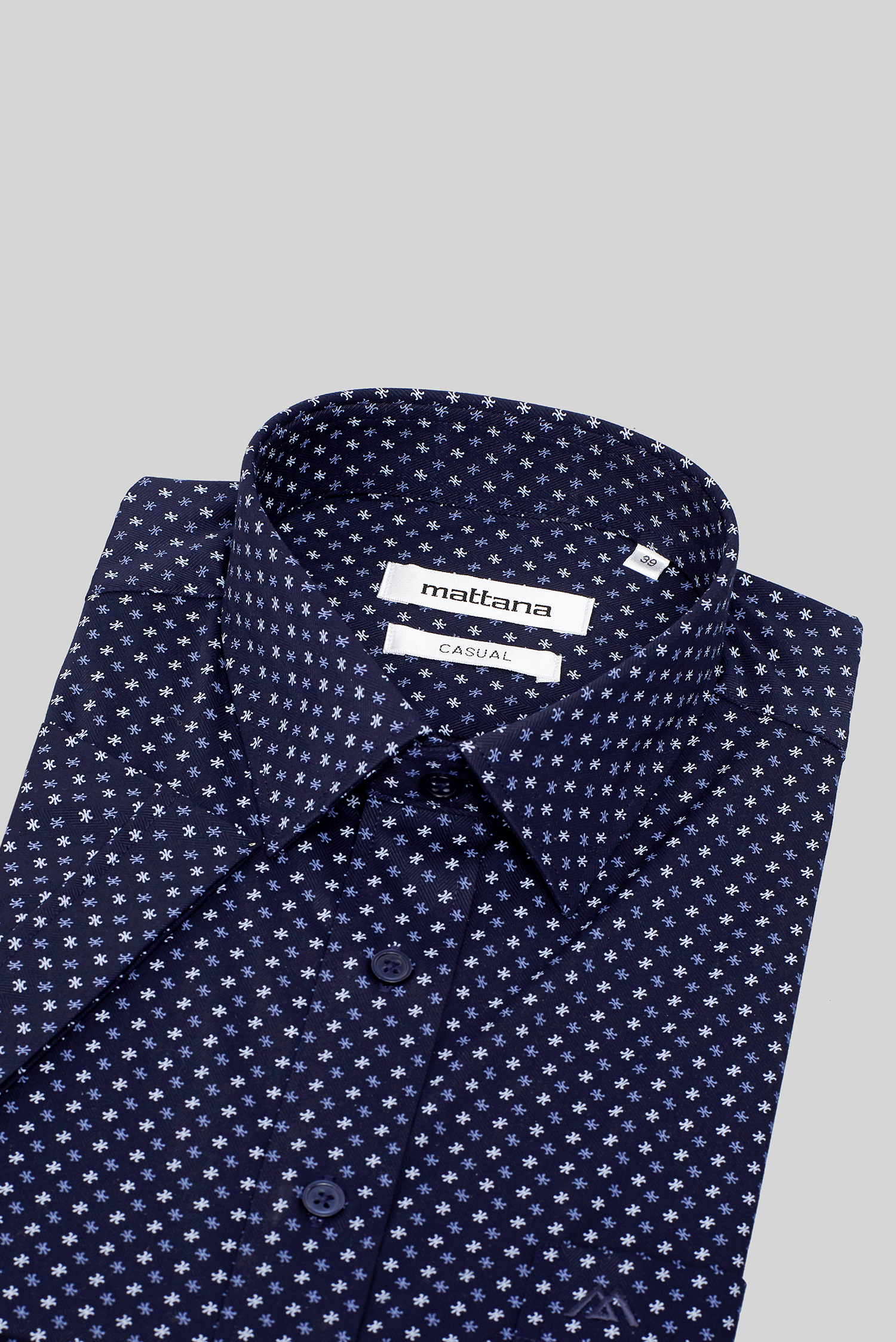 Sơ mi ngắn tay Casual vạt ngang xanh đậm hoa văn - HẾT HÀNG