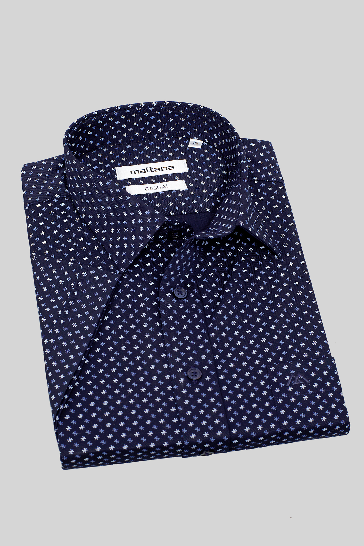 Sơ mi ngắn tay Casual vạt ngang xanh đậm hoa văn - HẾT HÀNG