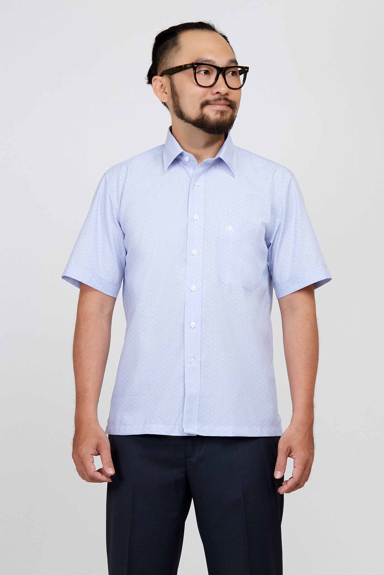 Aơ mi nam ngắn tay Casual xanh in hoa văn - HẾT HÀNG