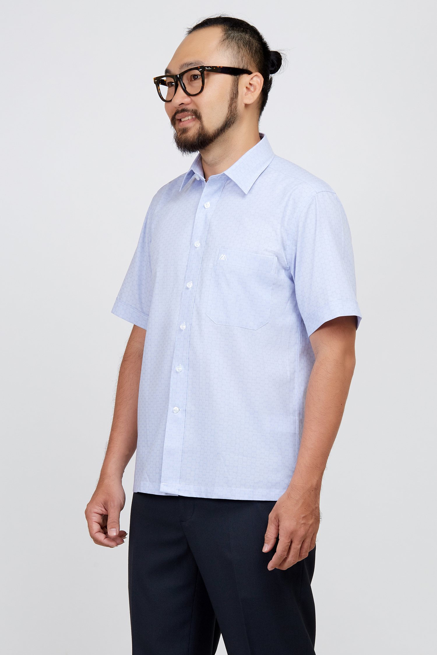 Aơ mi nam ngắn tay Casual xanh in hoa văn - HẾT HÀNG
