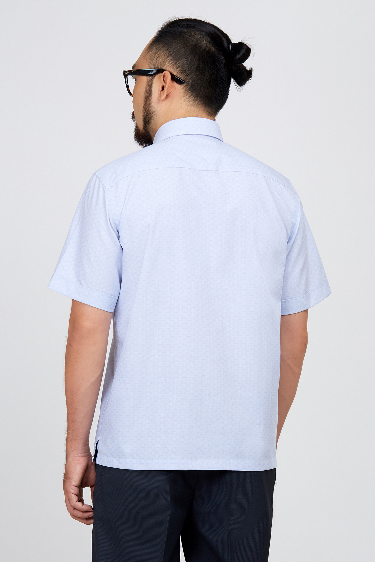 Aơ mi nam ngắn tay Casual xanh in hoa văn - HẾT HÀNG