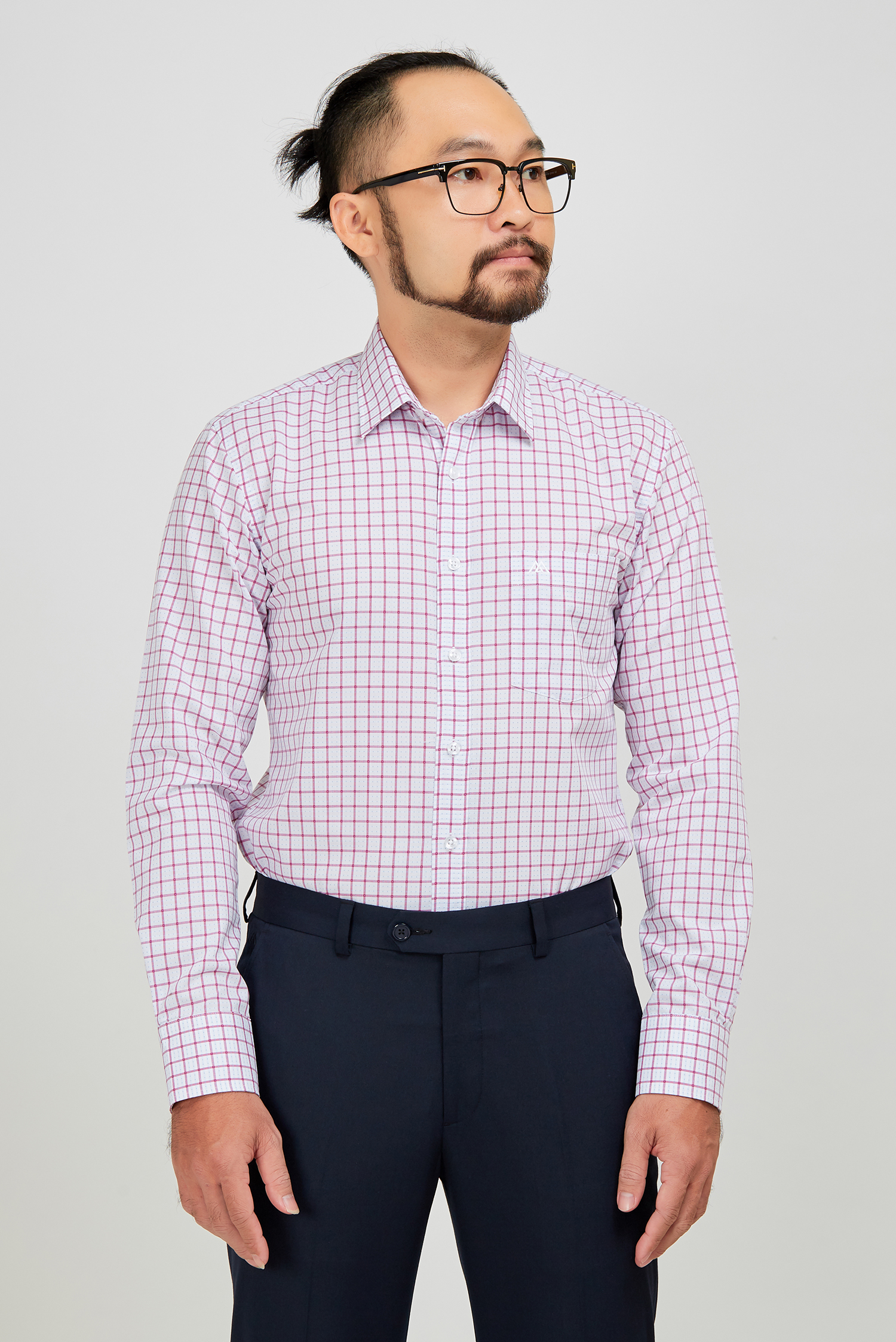 Áo sơ mi nam slim fit dài tay tím ca rô- HẾT HÀNG